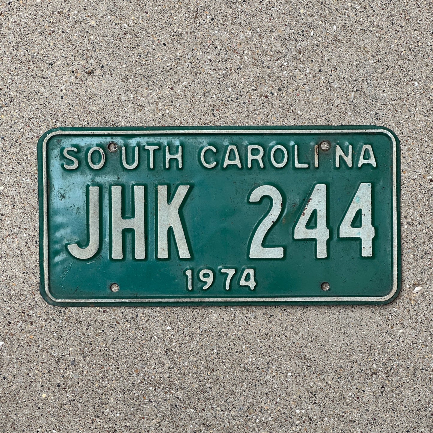 Photo of a 1974 South Carolina License Plate Auto Tag Garage Decor Vintage JHK 244