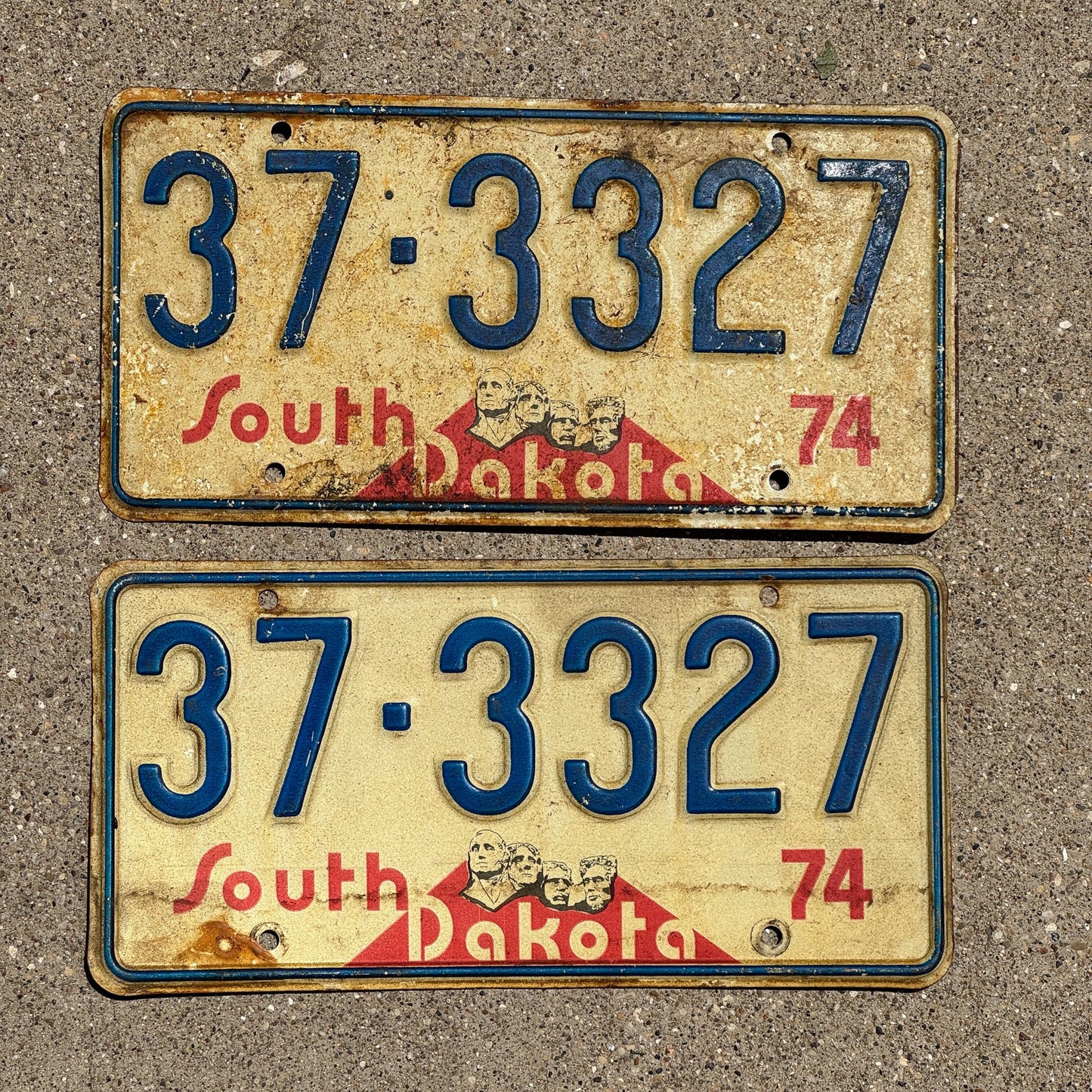 Photo of a 1974 South Dakota License Plate Pair Auto Tag Garage Decor Vintage Hutchinson 37 3327
