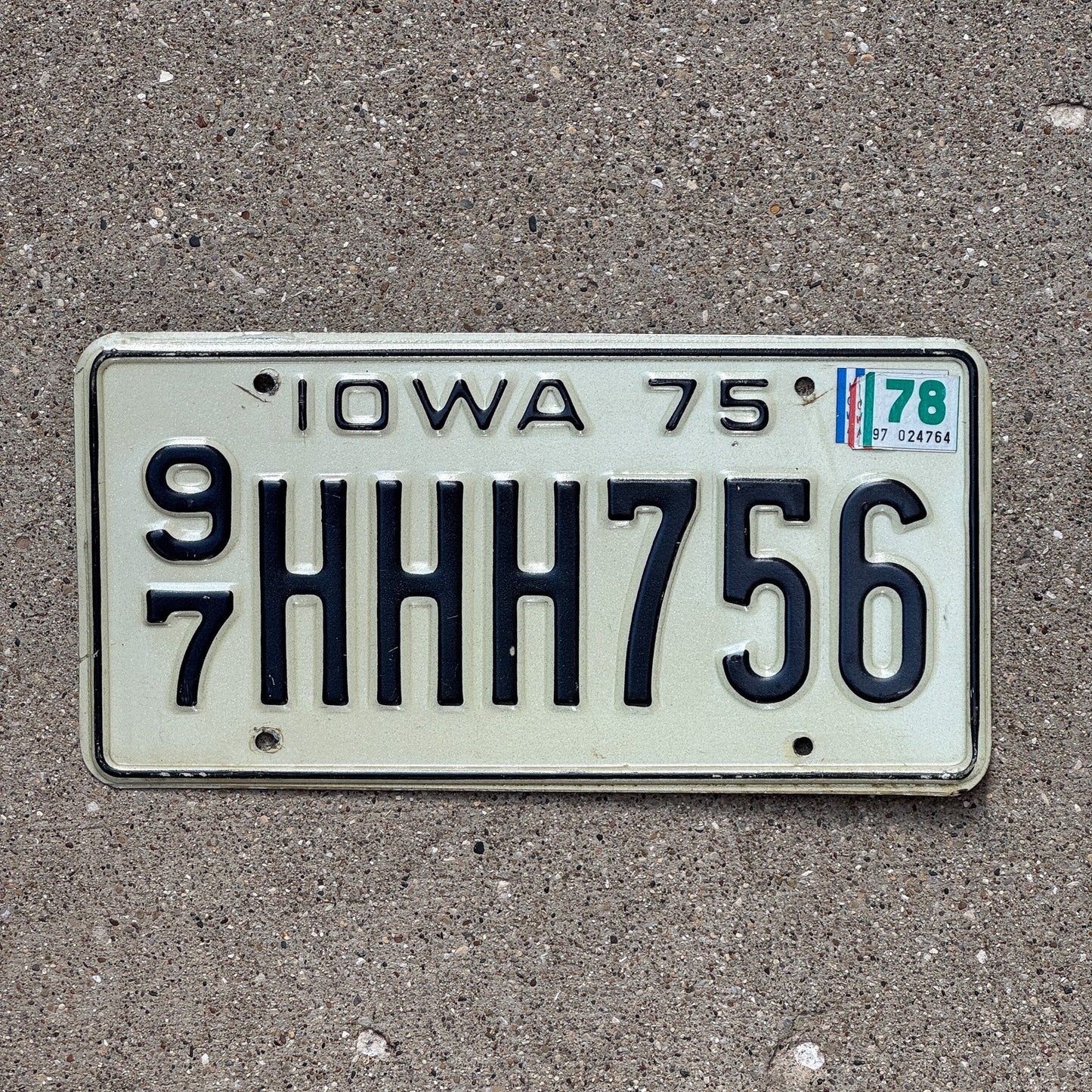 Photo of a 1975 1978 Iowa License Plate Auto Tag Garage Decor Vintage Repeat Repeating 97 HHH 756