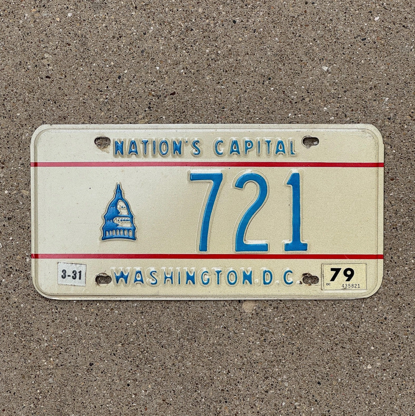 Photo of a 1975 1979 Washington DC License Plate Auto Tag 2 Garage Decor Low Number Three Digit 721 with original patina