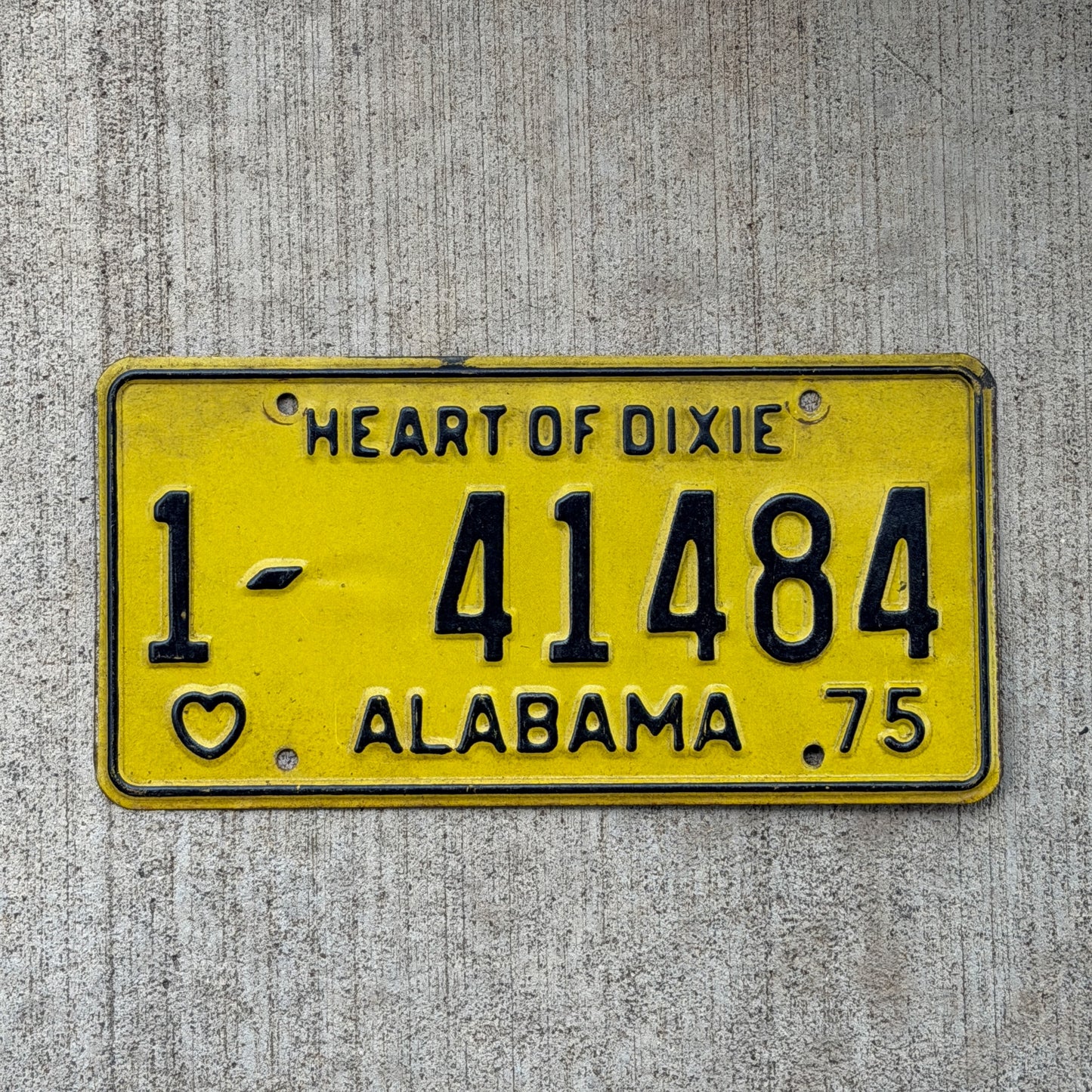 Photo of a 1975 Alabama License Plate Auto Tag Garage Decor Vintage 1 41484 with original patina
