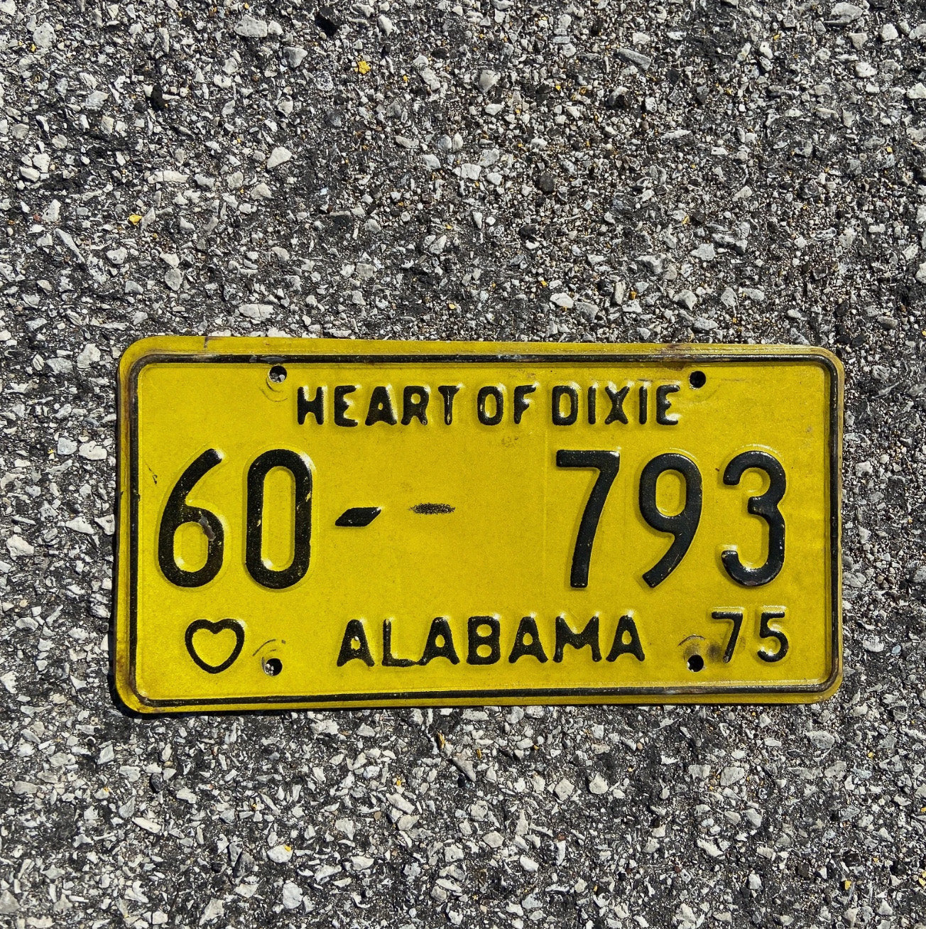 Photo of a 1975 Alabama License Plate Auto Tag Garage Decor Vintage Heart of Dixie 60 793