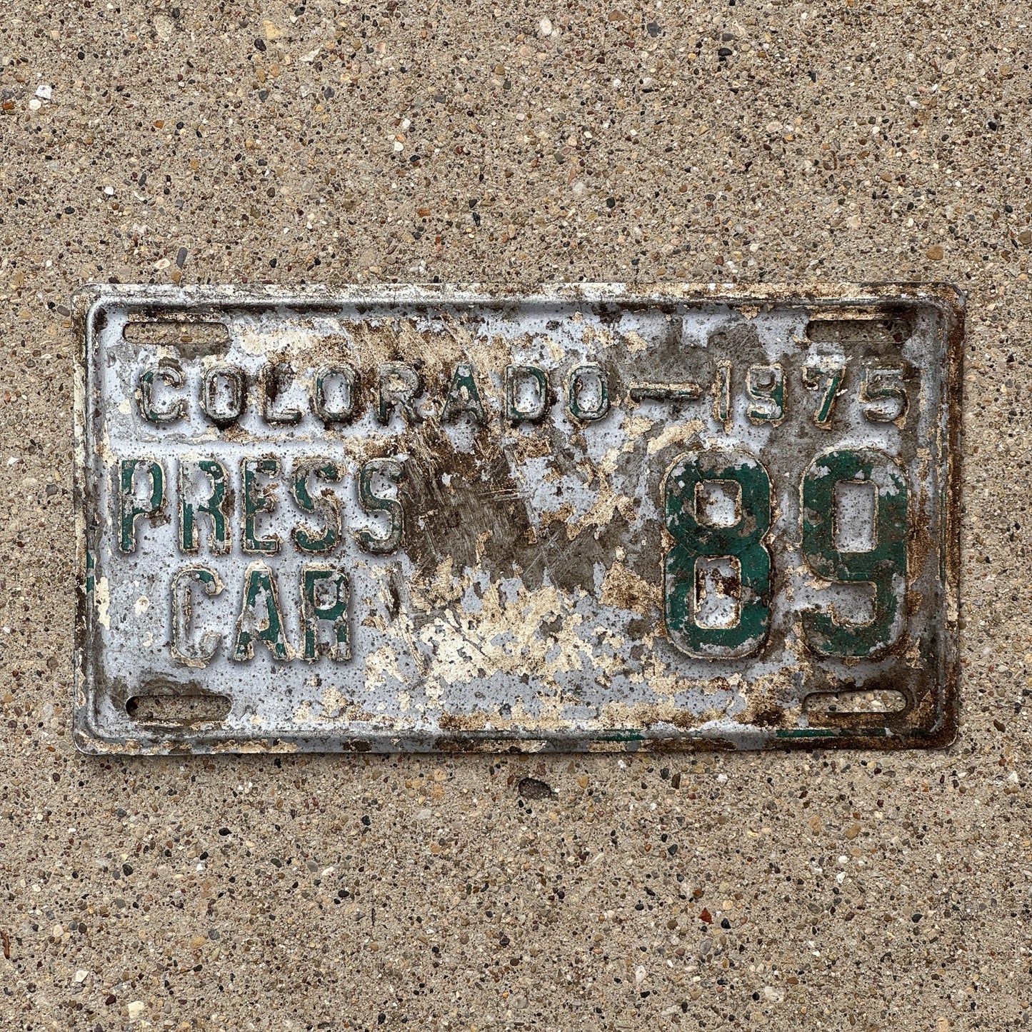 Photo of a 1975 Colorado PRESS CAR License Plate Auto Tag Garage Decor Vintage 89