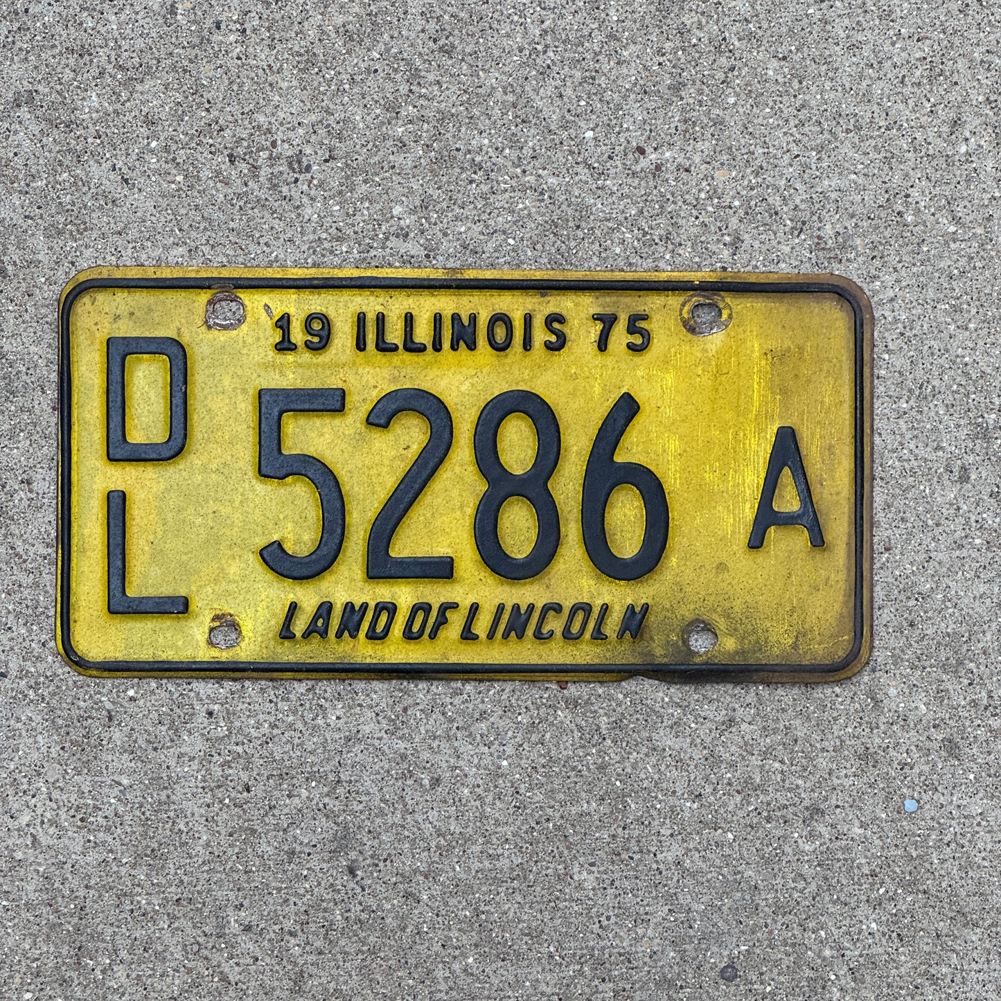 Photo of a 1975 Illinois Dealer License Plate Auto Tag 2 Vintage Garage 5286 A with original patina