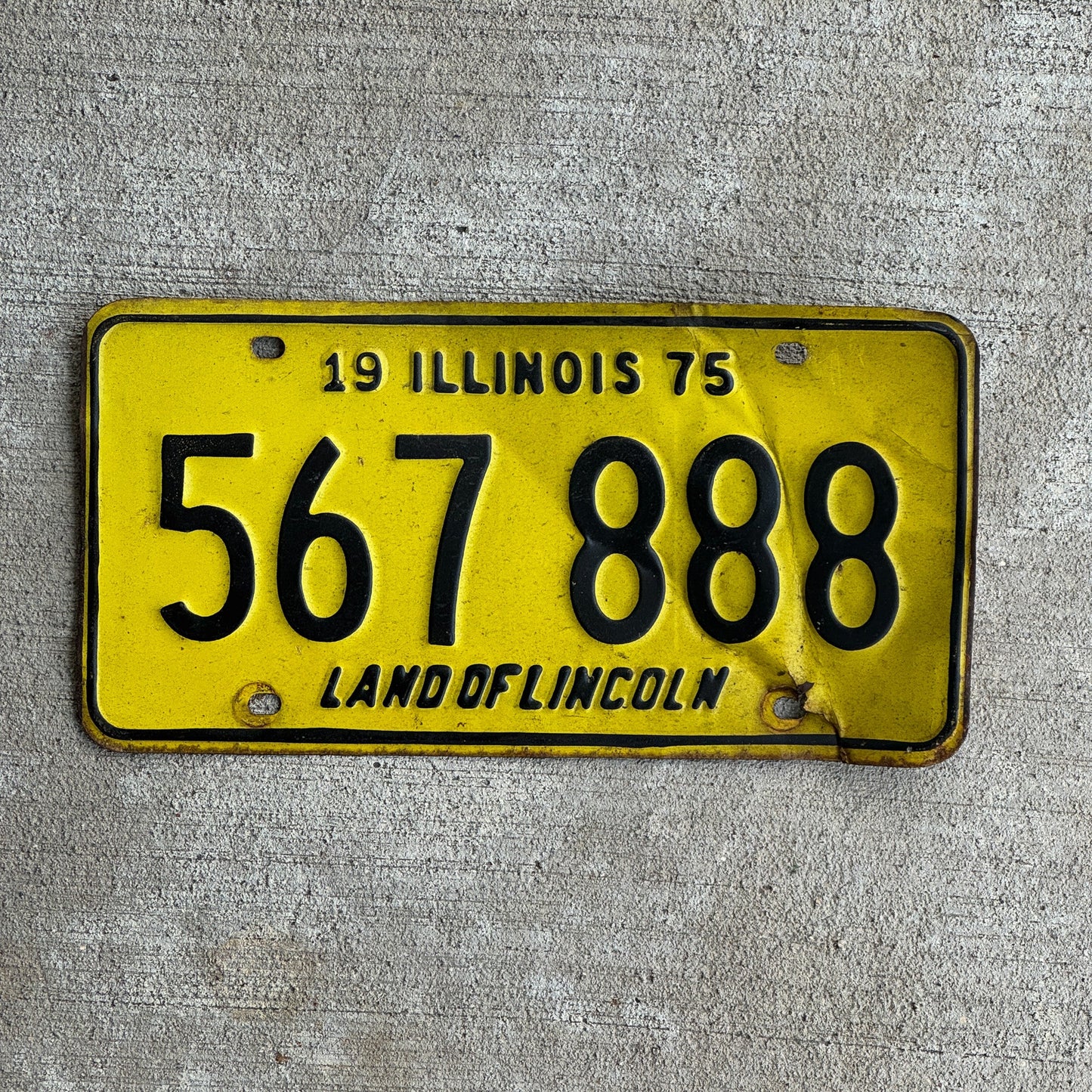 Photo of a 1975 Illinois License Plate Auto Tag 2 Garage Decor Repeat Repeating 888 567 888