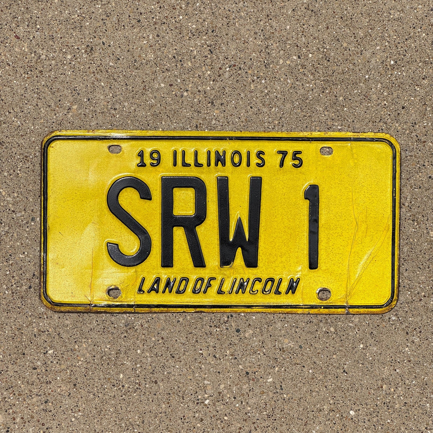 Photo of a 1975 Illinois Vanity License Plate Auto Tag Garage Decor Vintage Initials Name SRW 1