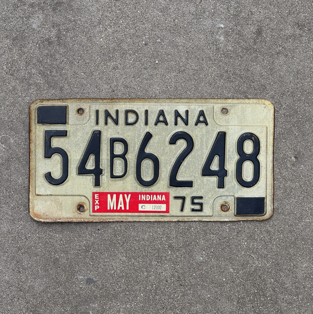 Photo of a 1975 Indiana License Plate Auto Tag Garage Decor 54 B 6248
