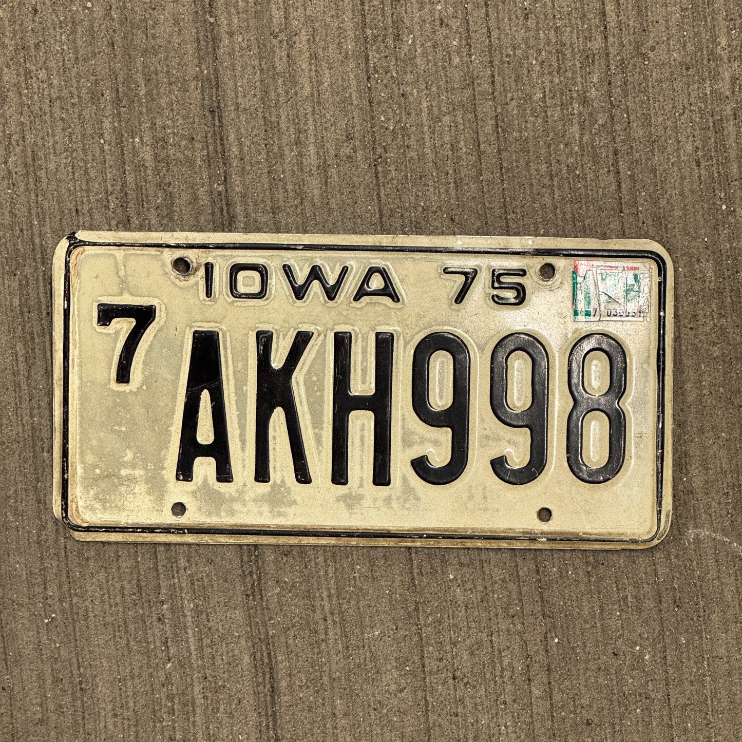 Photo of a 1975 Iowa License Plate Auto Tag Garage Decor Vintage 7 AKH 998