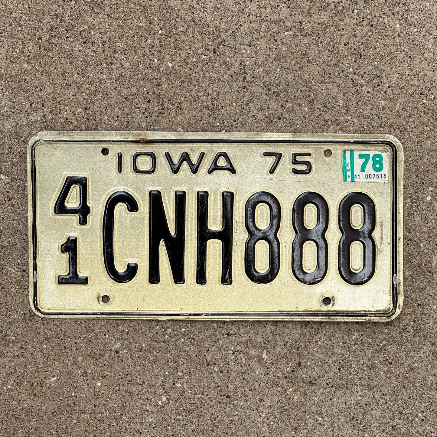 Photo of a 1975 Iowa License Plate Auto Tag Garage Decor Vintage Repeat Repeating 41 CNH 888