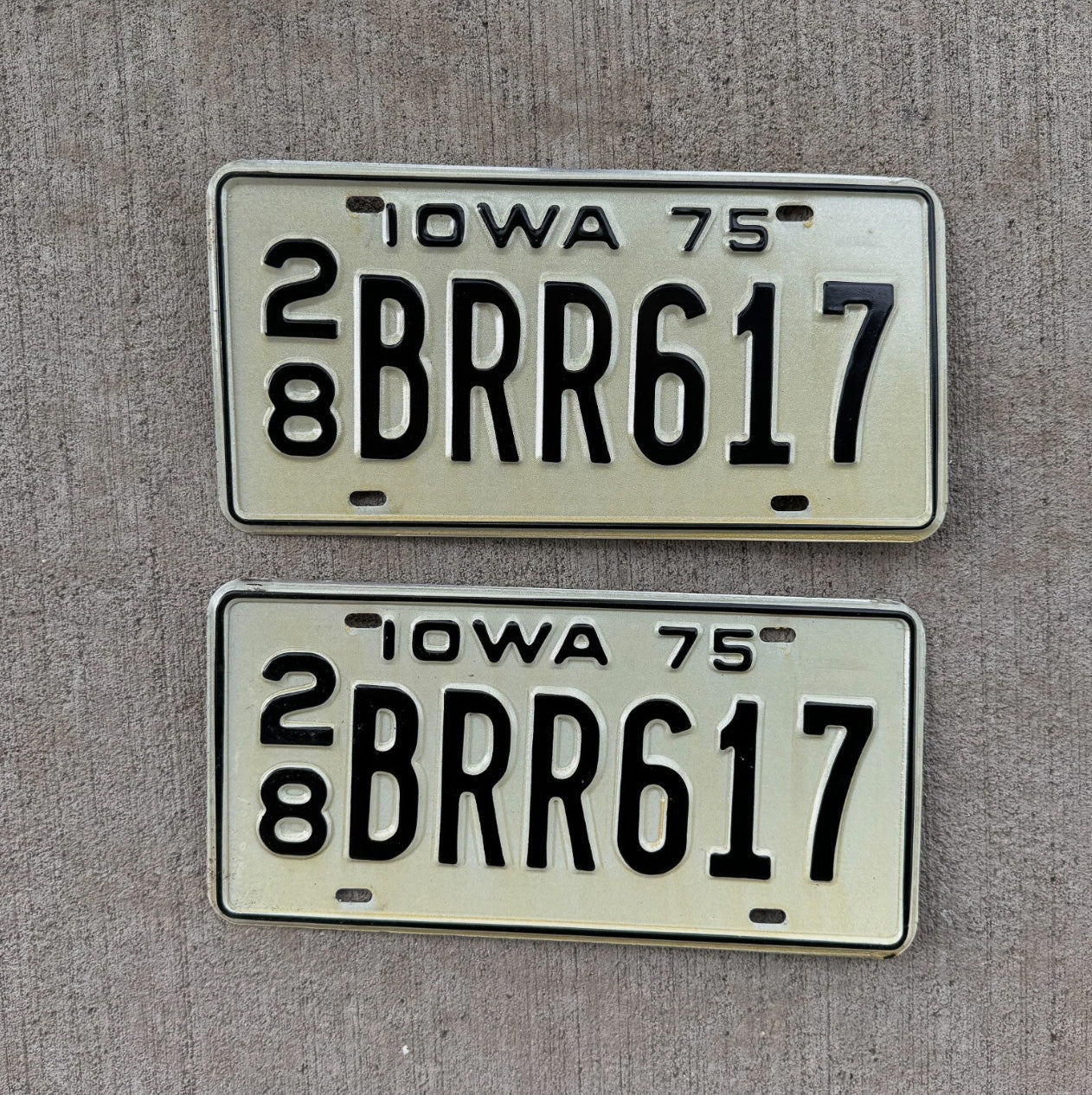 Photo of a 1975 Iowa License Plate Pair Auto Tag Garage Decor Vintage Cold Snow BRR 617