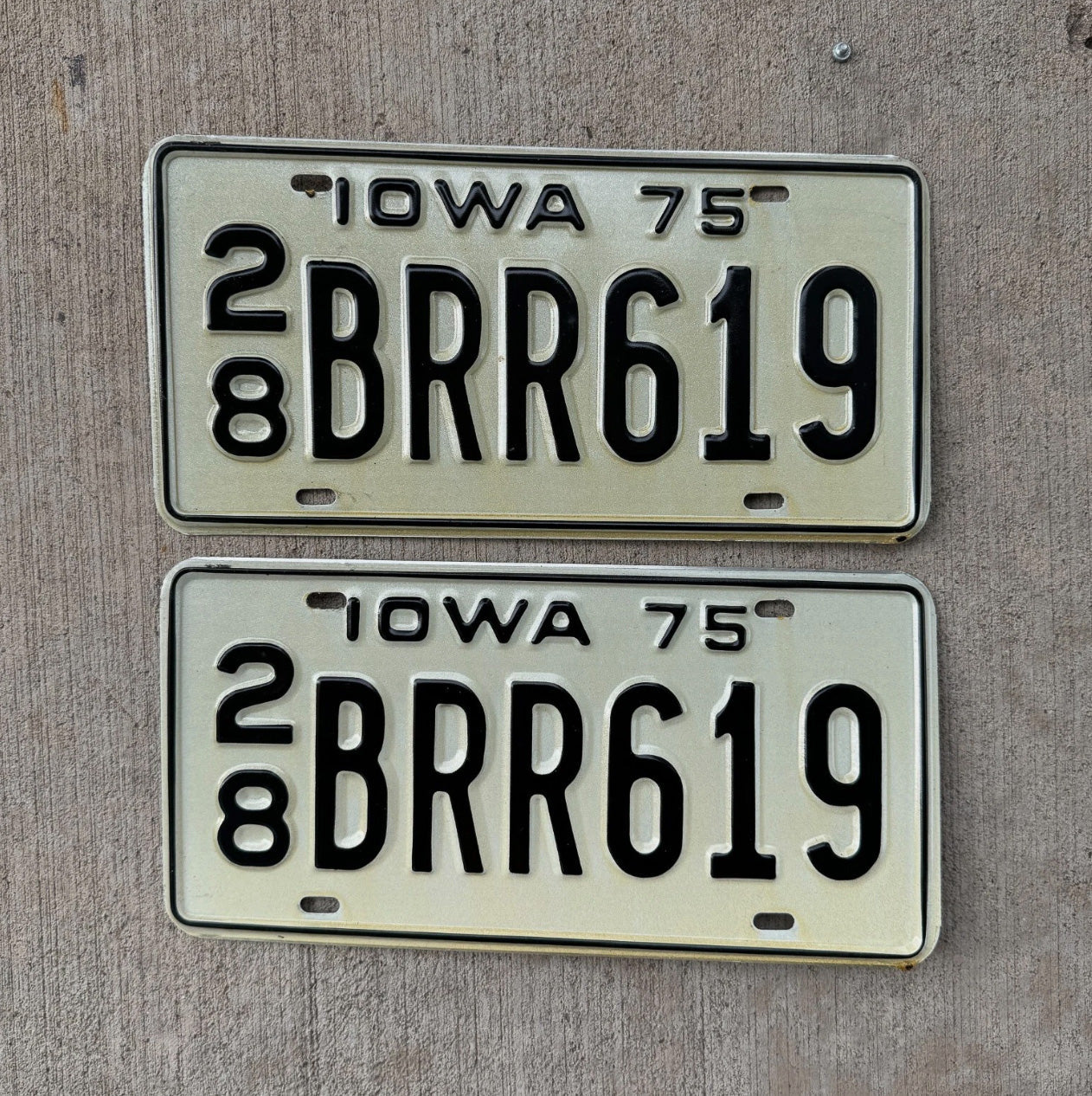 Photo of a 1975 Iowa License Plate Pair Auto Tag Garage Decor Vintage Cold Snow BRR 619