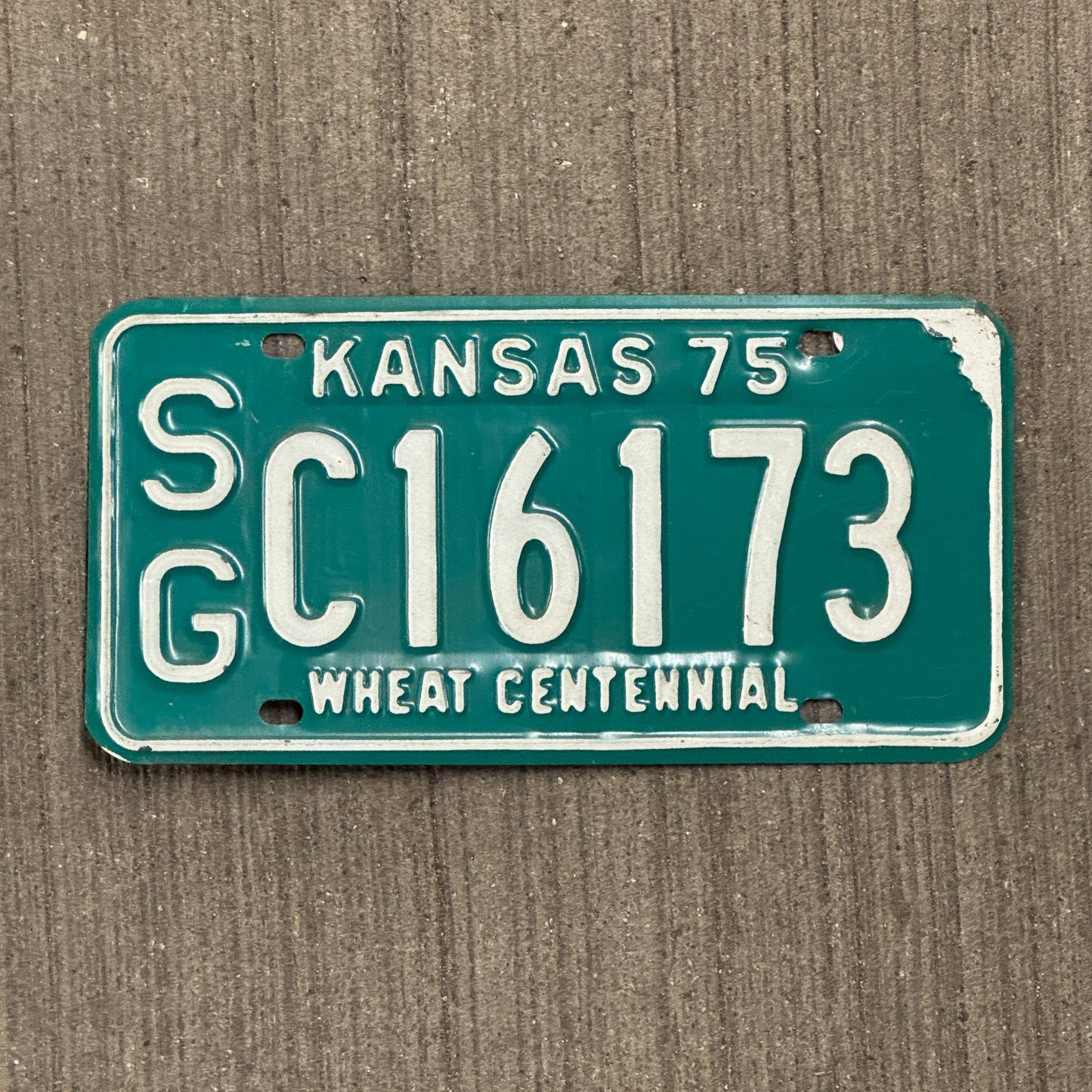 Photo of a 1975 Kansas License Plate Auto Tag Garage Decor Vintage Wheat Centennial SG C 16173