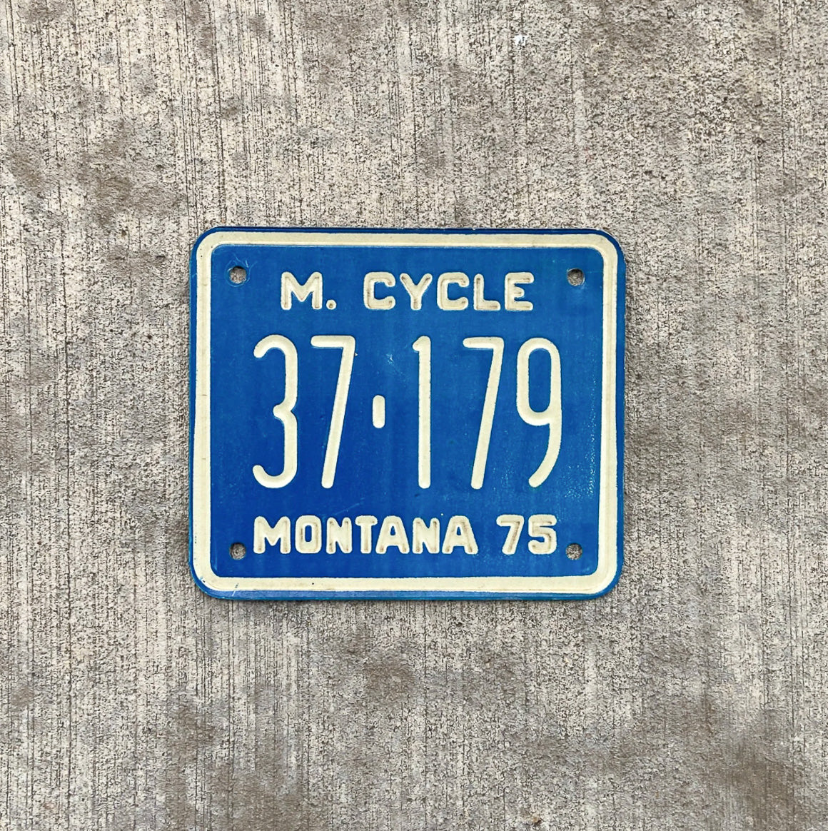 Photo of a 1975 Montana Motorcycle License Plate Auto Tag Garage Decor Vintage 37 179 with original patina