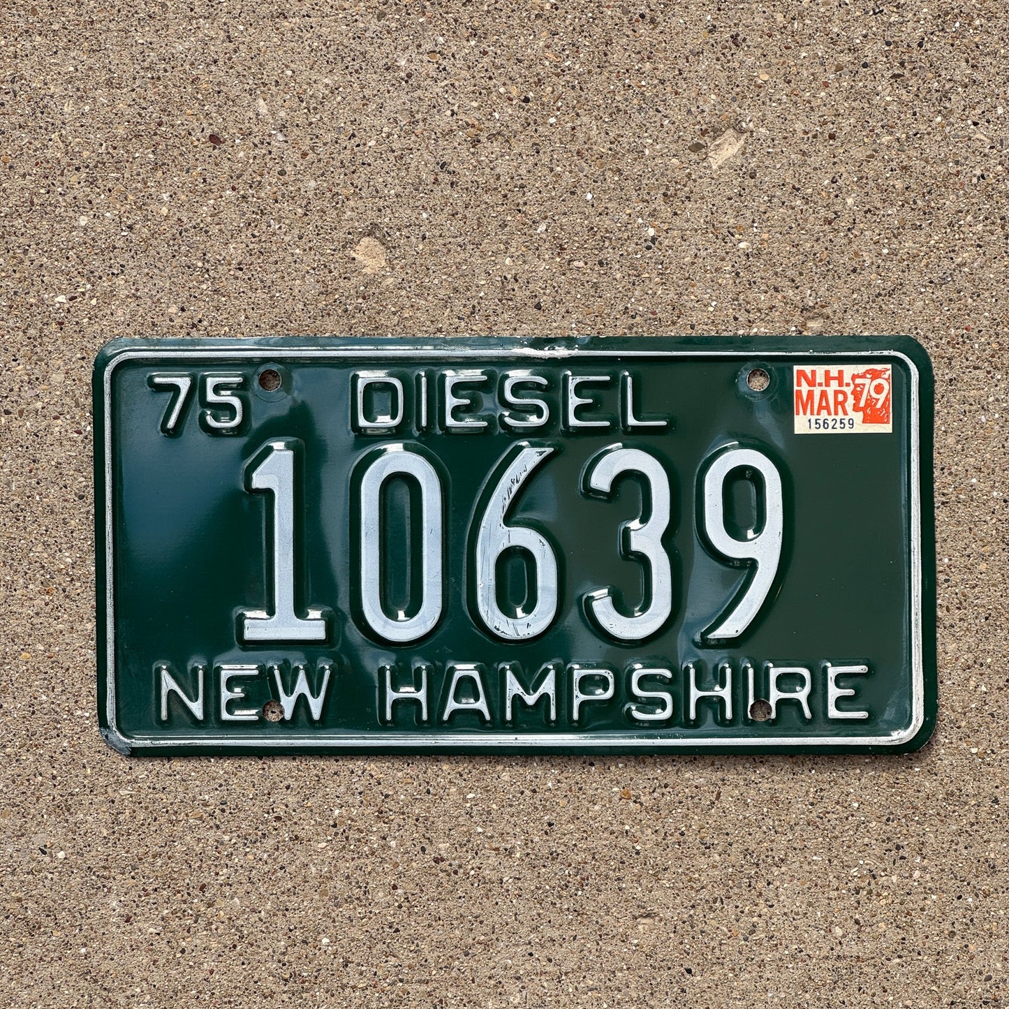 Photo of a 1975 New Hampshire DIESEL License Plate Auto Tag Garage Decor Vintage 10639