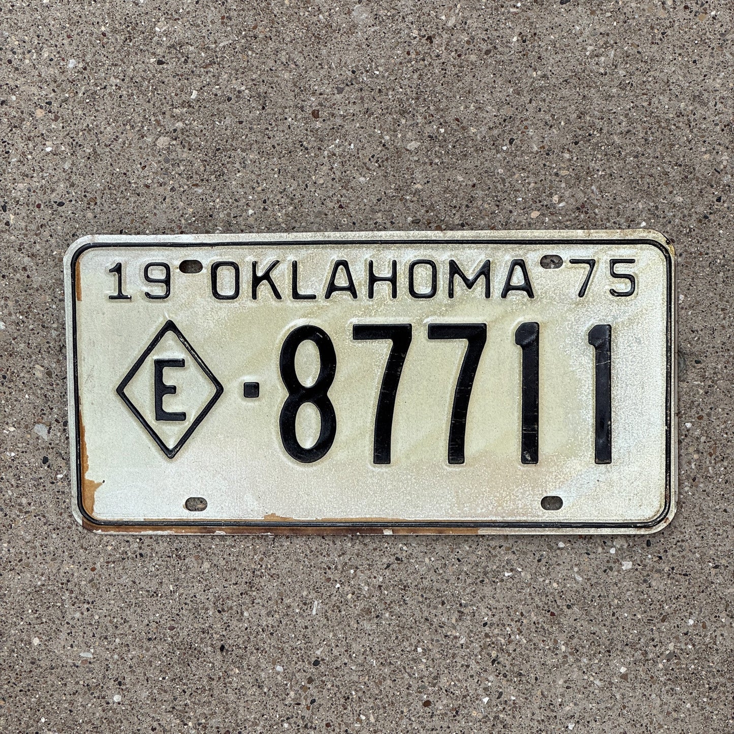 Photo of a 1975 Oklahoma Exempt License Plate Auto Tag Vintage Diamond E Police Cop 87711