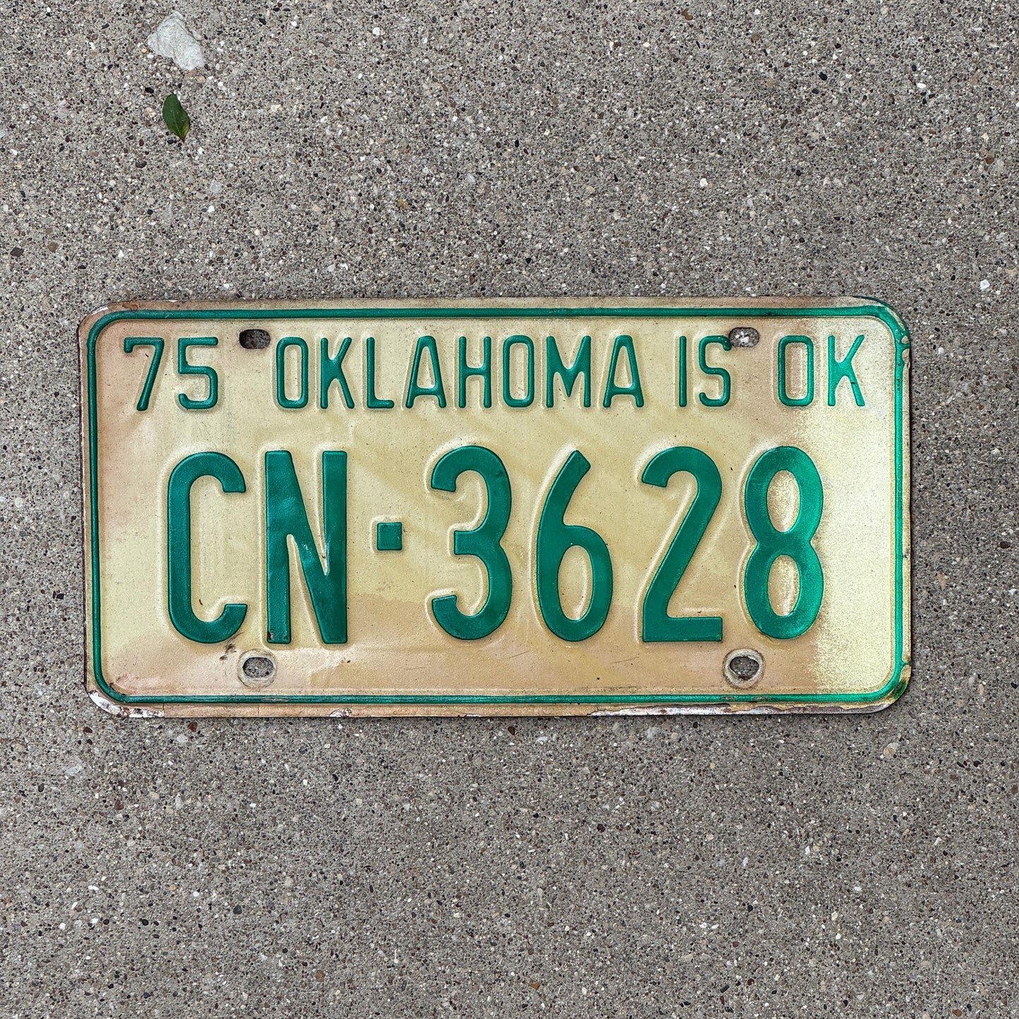 Photo of a 1975 Oklahoma License Plate Auto Tag Garage Decor Vintage CN 3628