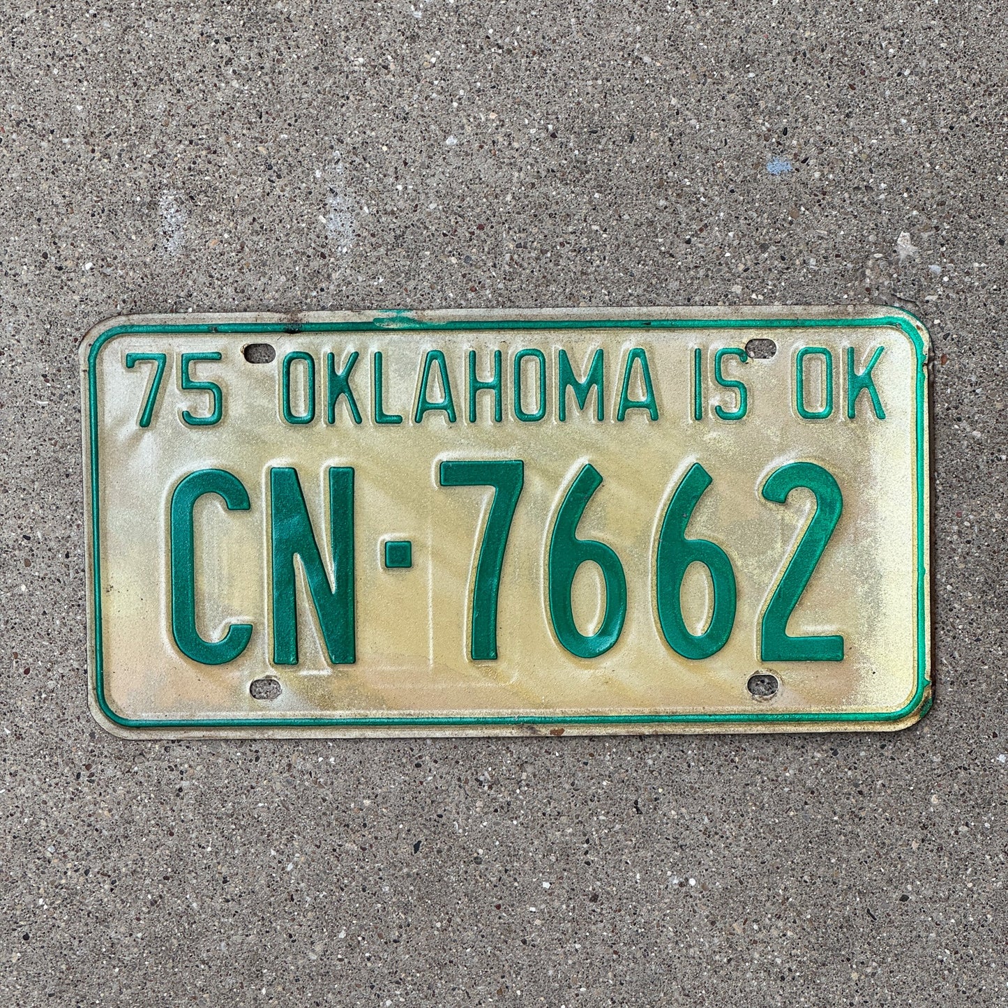 Photo of a 1975 Oklahoma License Plate Auto Tag Garage Decor Vintage CN 7662