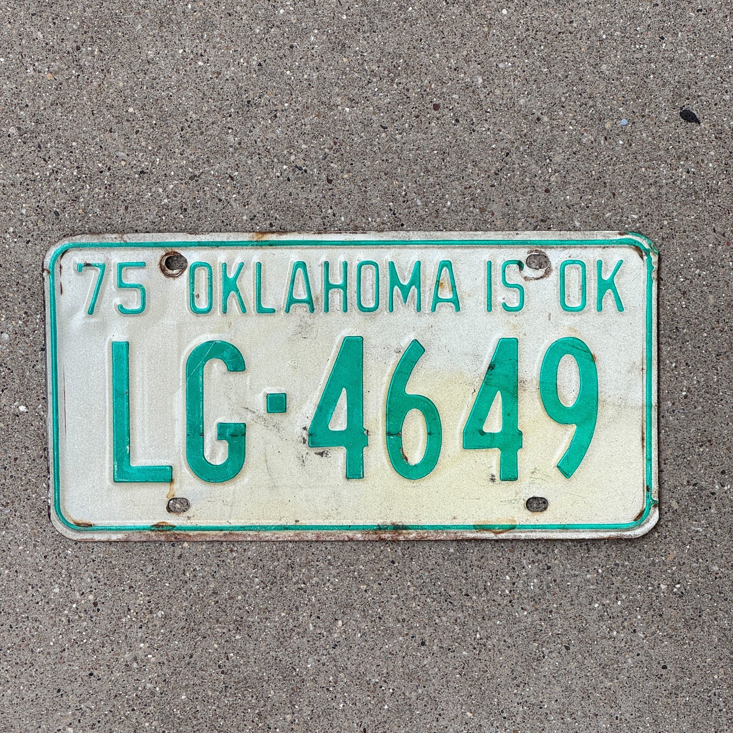 Photo of a 1975 Oklahoma License Plate Auto Tag Garage Decor Vintage LG 4649