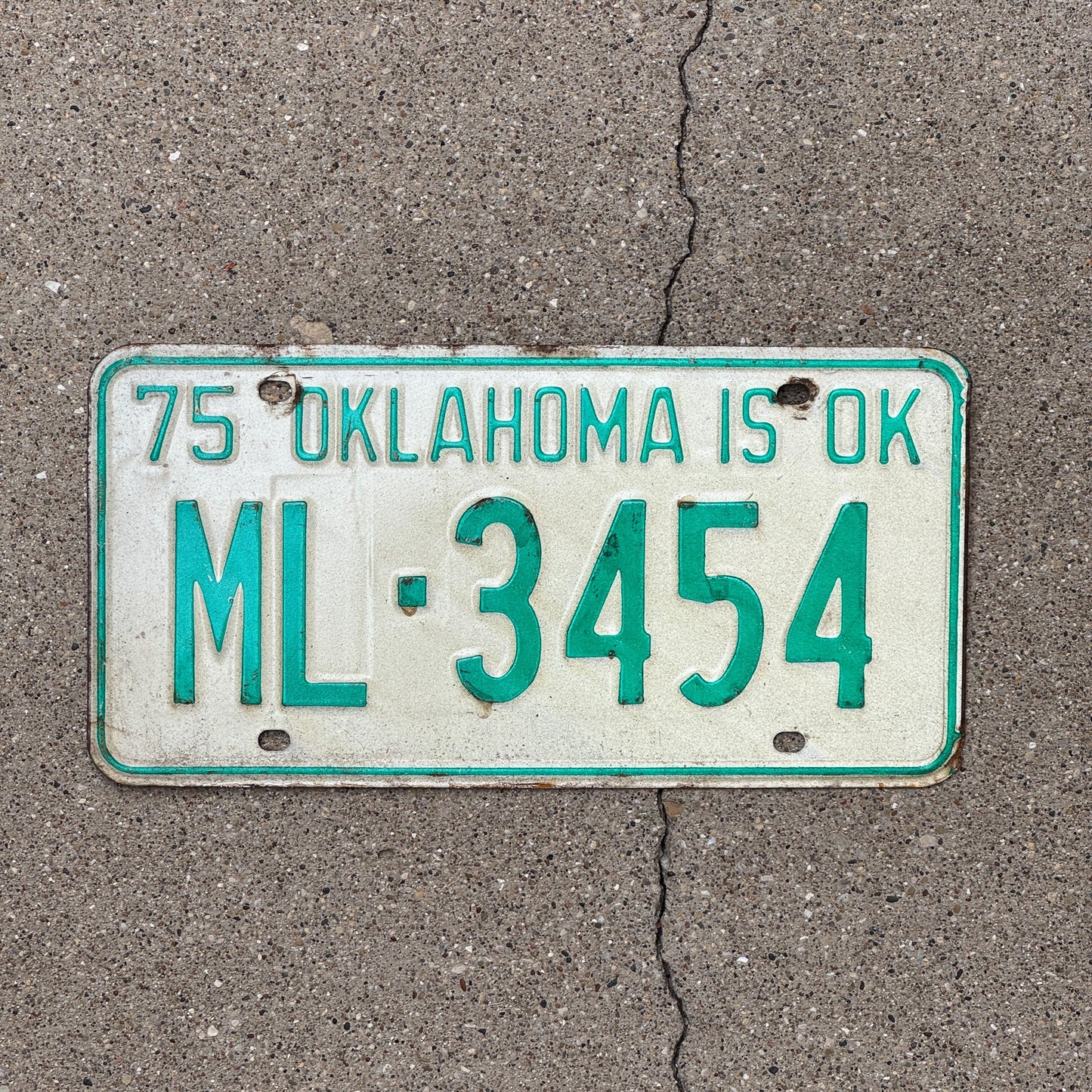 Photo of a 1975 Oklahoma License Plate Auto Tag Garage Decor Vintage ML 3454