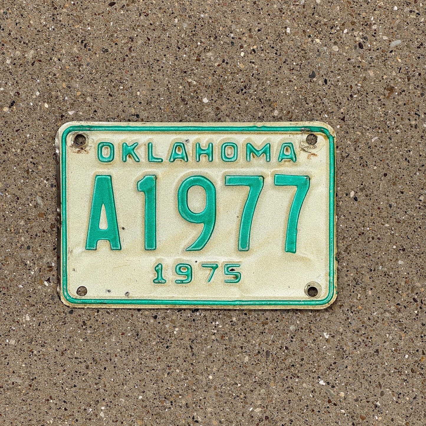 Photo of a 1975 Oklahoma Motorcycle License Plate Auto Tag Garage Decor Vintage Birth Year A 1977