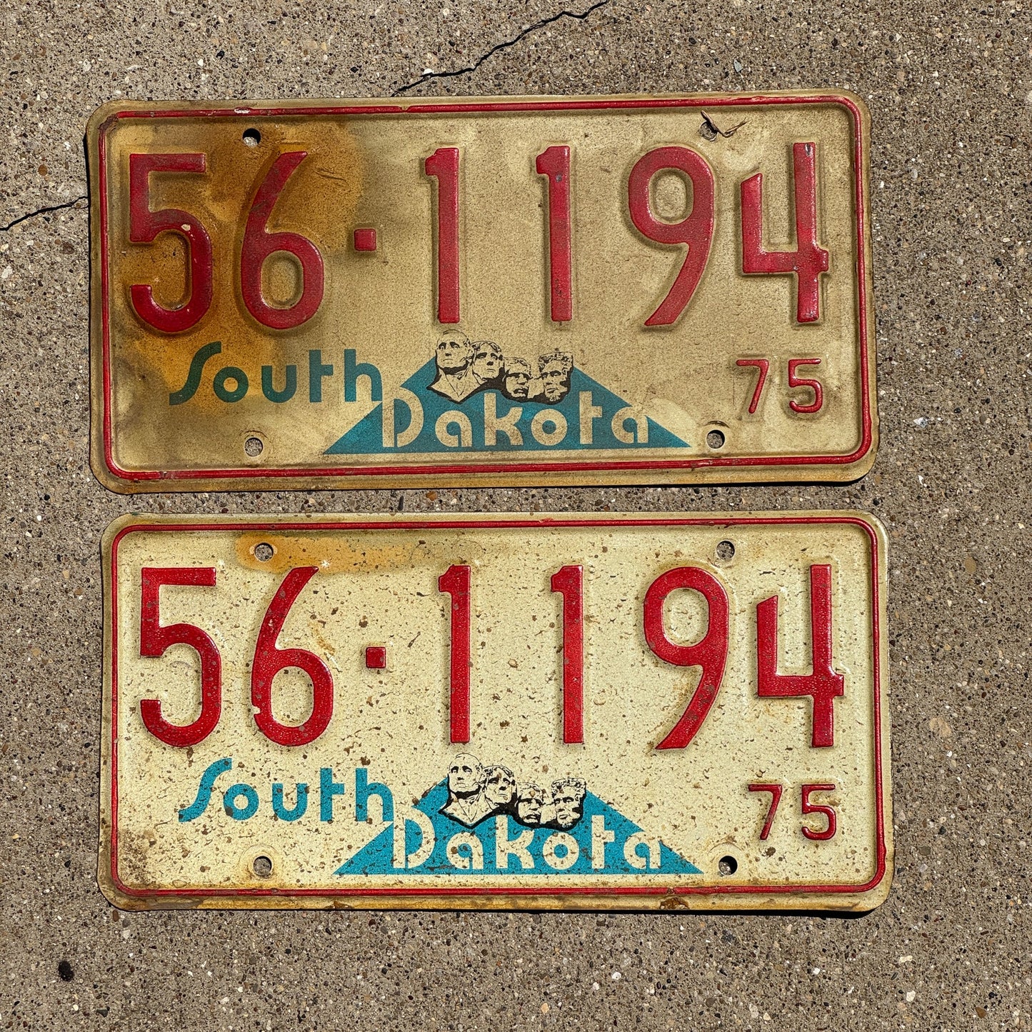 Photo of a 1975 South Dakota License Plate Pair Auto Tag Garage Decor Vintage Sanborn 56 1194