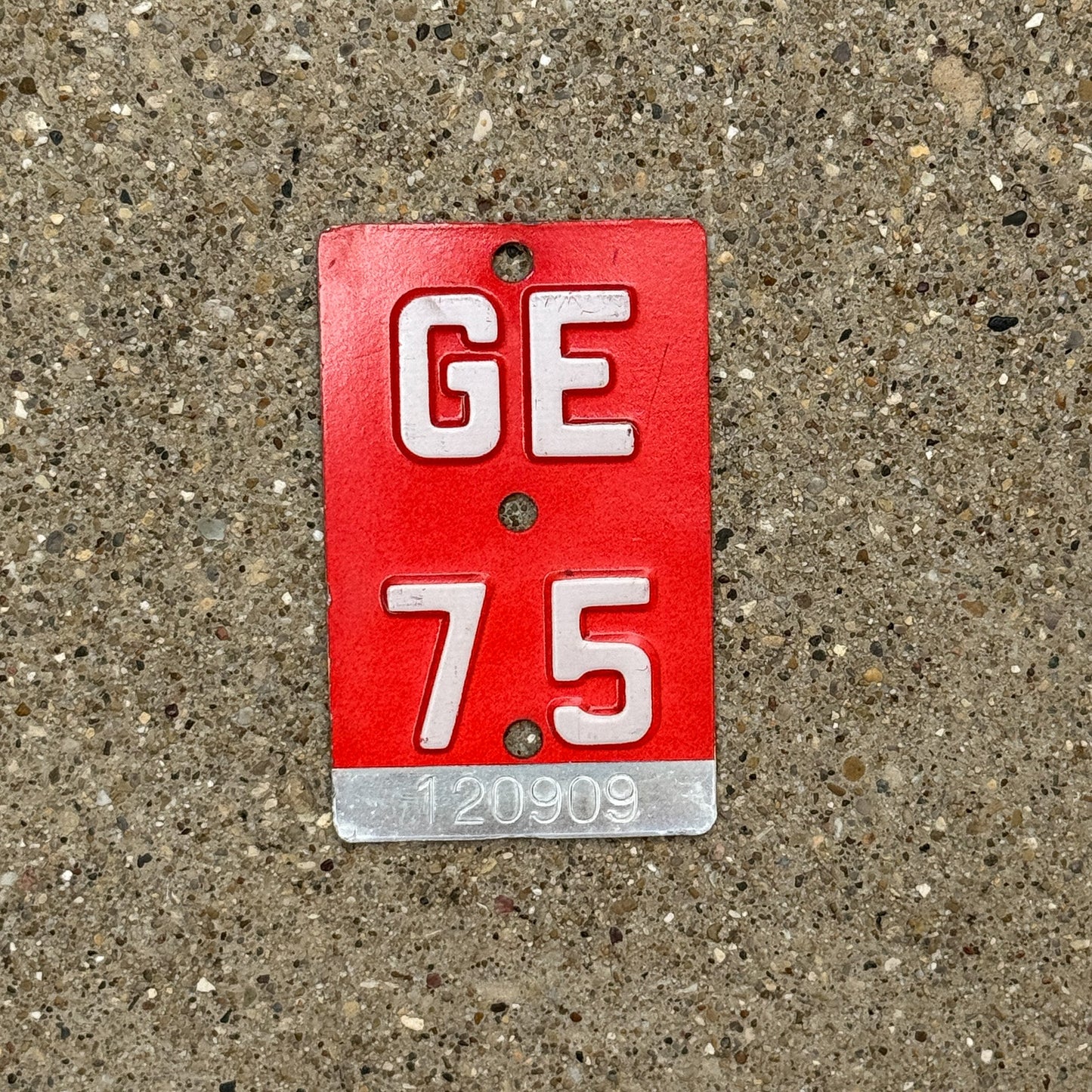 Photo of a 1975 Switzerland Bike License Plate Auto Tag Garage Decor Vintage Swiss Geneva 120909