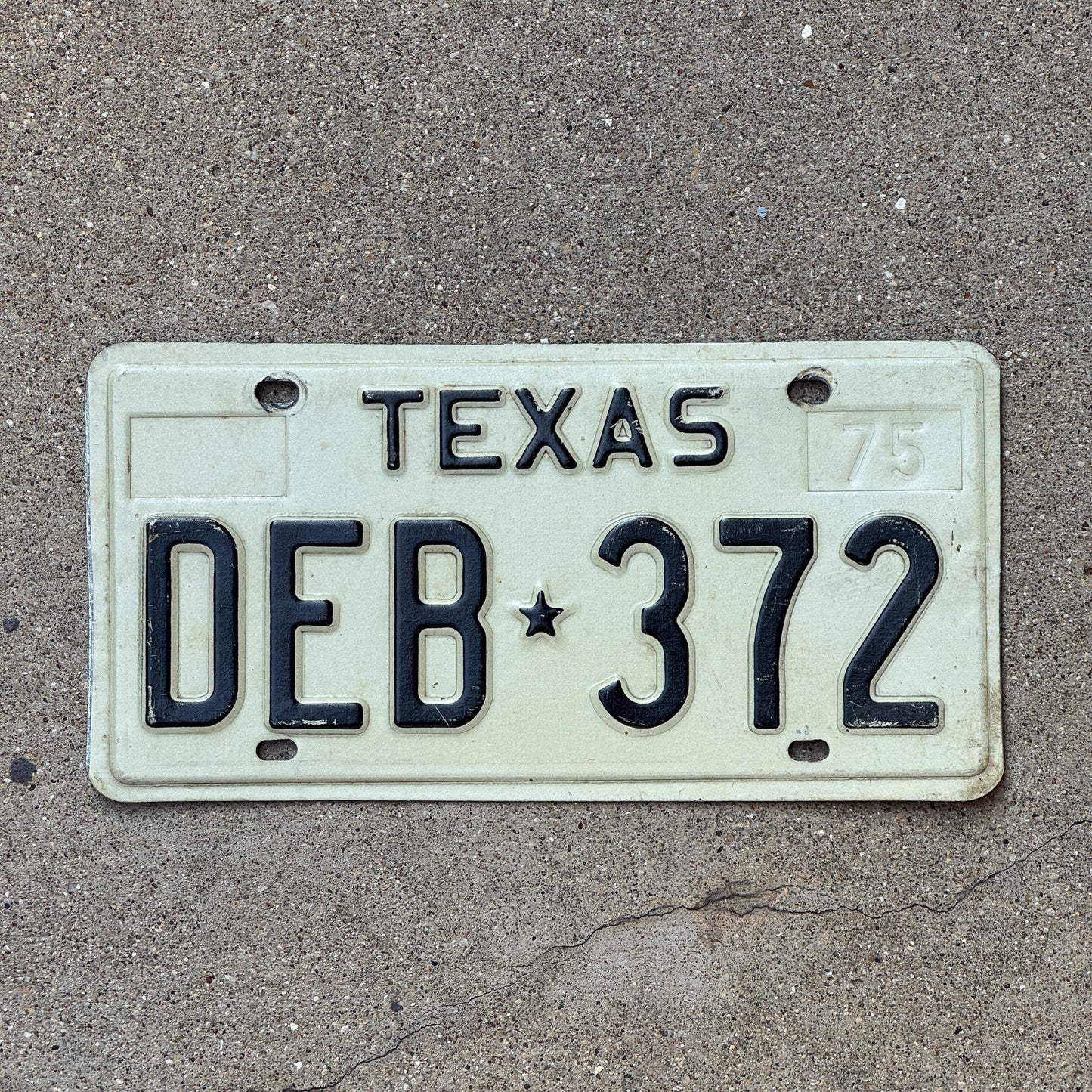 Photo of a 1975 Texas License Plate Auto Tag Garage Decor Vintage Debby Deborah DEB 372