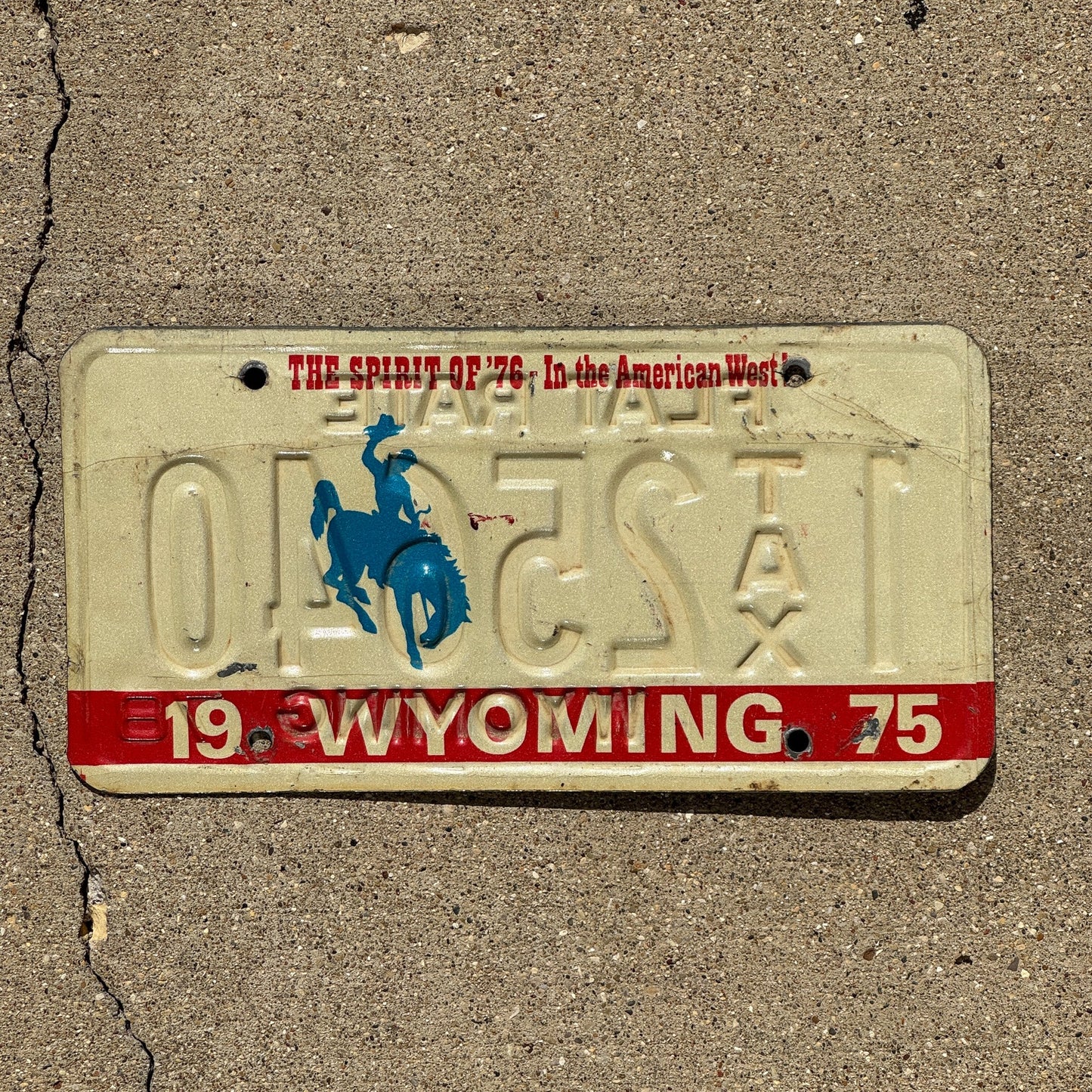 Photo of a 1975 Wyoming Tax Flate Rate Error License Plate Auto Tag Garage Decor Vintage Misprint Double Sided 1 25640