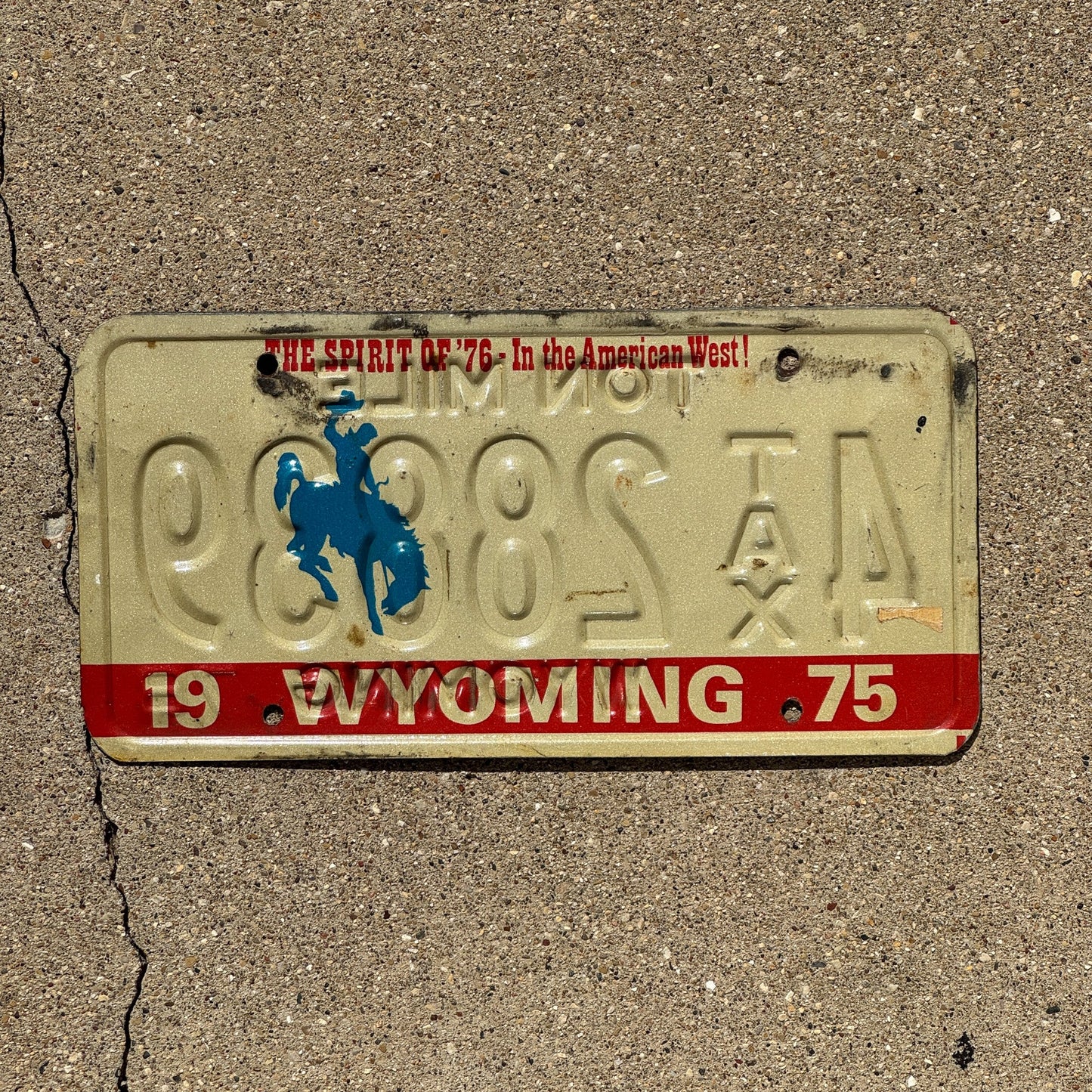 Photo of a 1975 Wyoming Tax Flate Rate Error License Plate Auto Tag Garage Decor Vintage Misprint Double Sided 4 28839