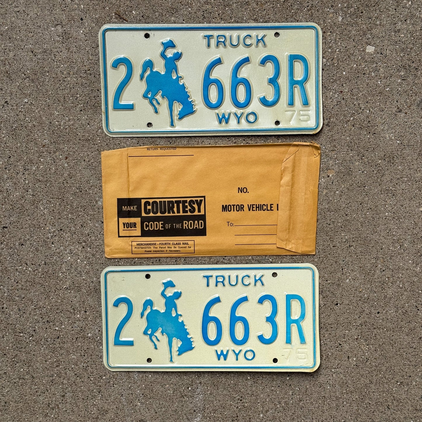 Photo of a 1975 Wyoming TRUCK License Plate Pair Auto Tag Garage Decor Vintage 2 663 R