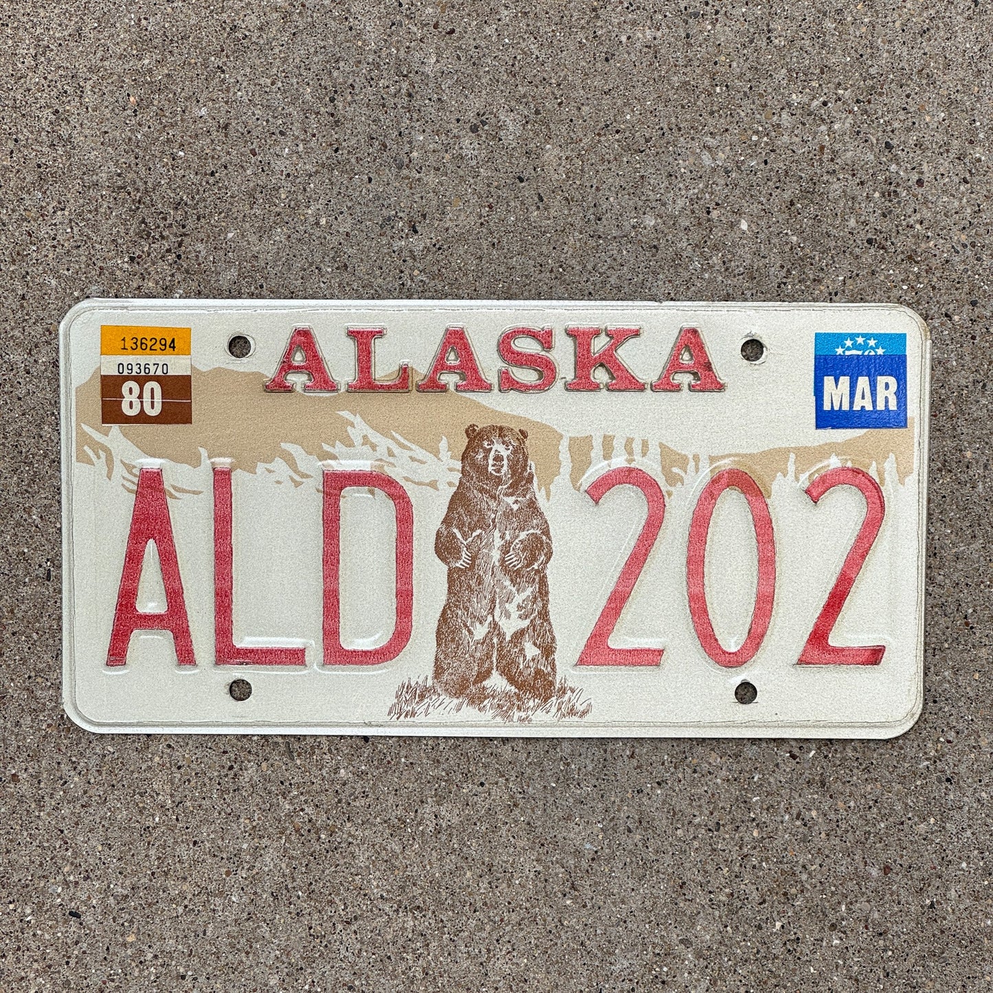 Photo of a 1976 1980 Alaska License Plate Auto Tag Garage Decor Vintage High Quality ALD 202 with original patina
