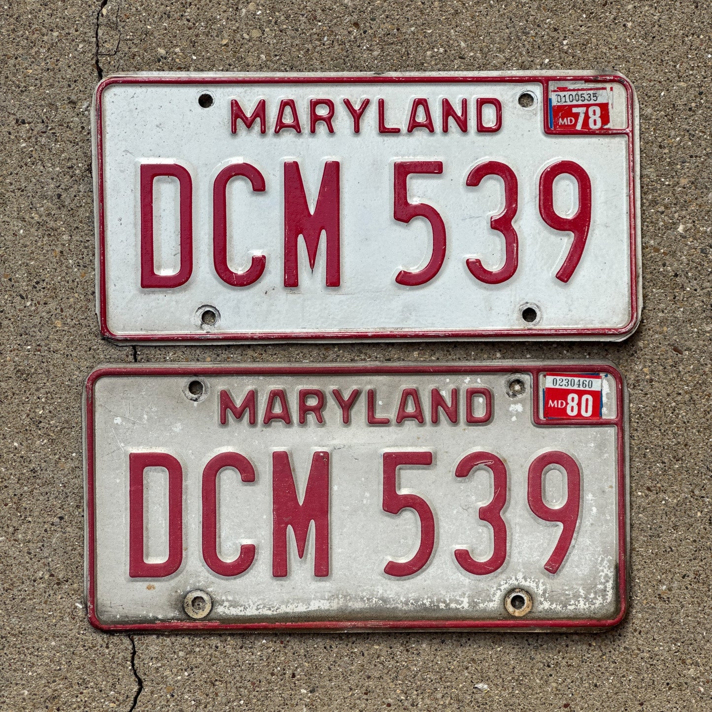 Photo of a 1976 1980 Maryland License Plate Pair Auto Tag Garage Decor Vintage DCM 539