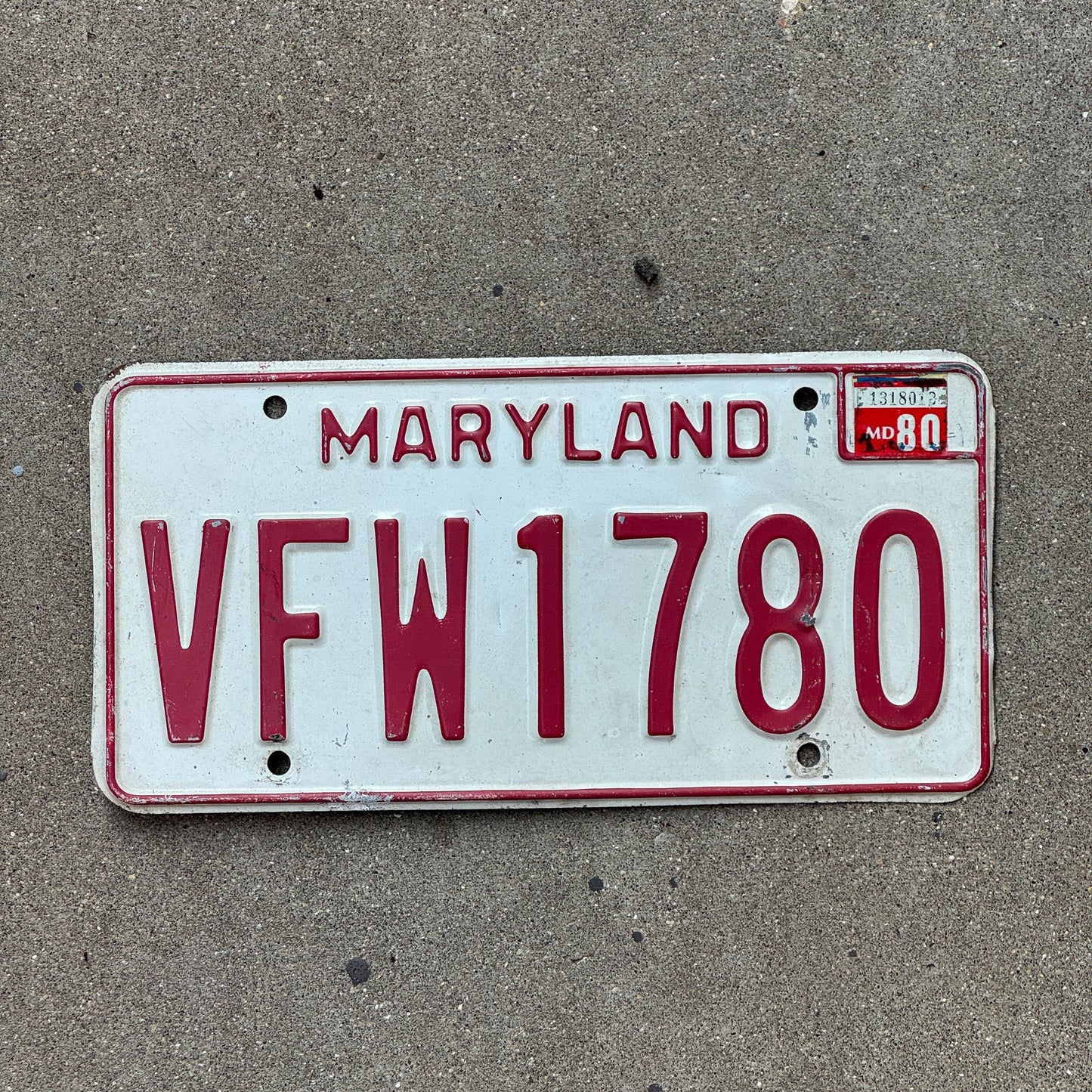 Photo of a 1976 1980 Maryland VFW License Plate Auto Tag Garage Decor Vintage VFW 1780