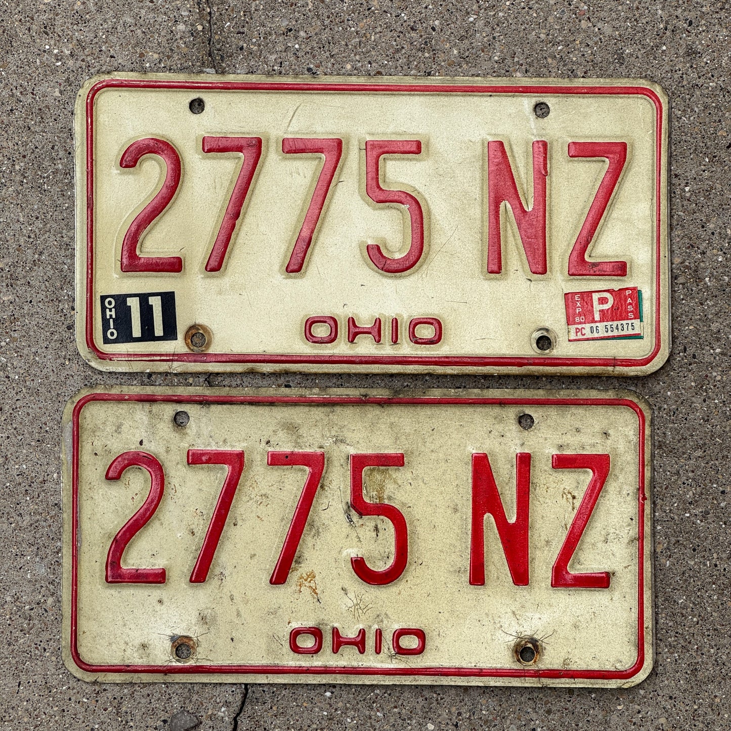 Photo of a 1976 1980 Ohio License Plate Pair Auto Tag Garage Decor Vintage 2775 NZ with original patina