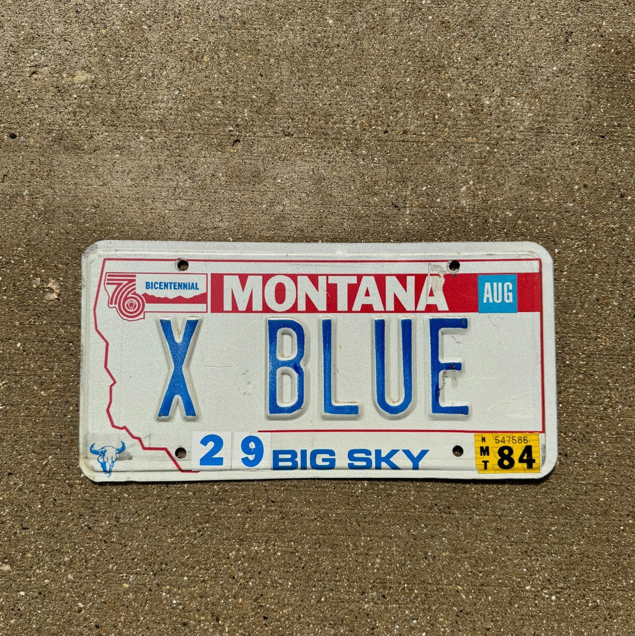 Photo of a 1976 1984 Montana Vanity License Plate Auto Tag Garage Decor Vintage Ex MT Police Officer Cop X BLUE