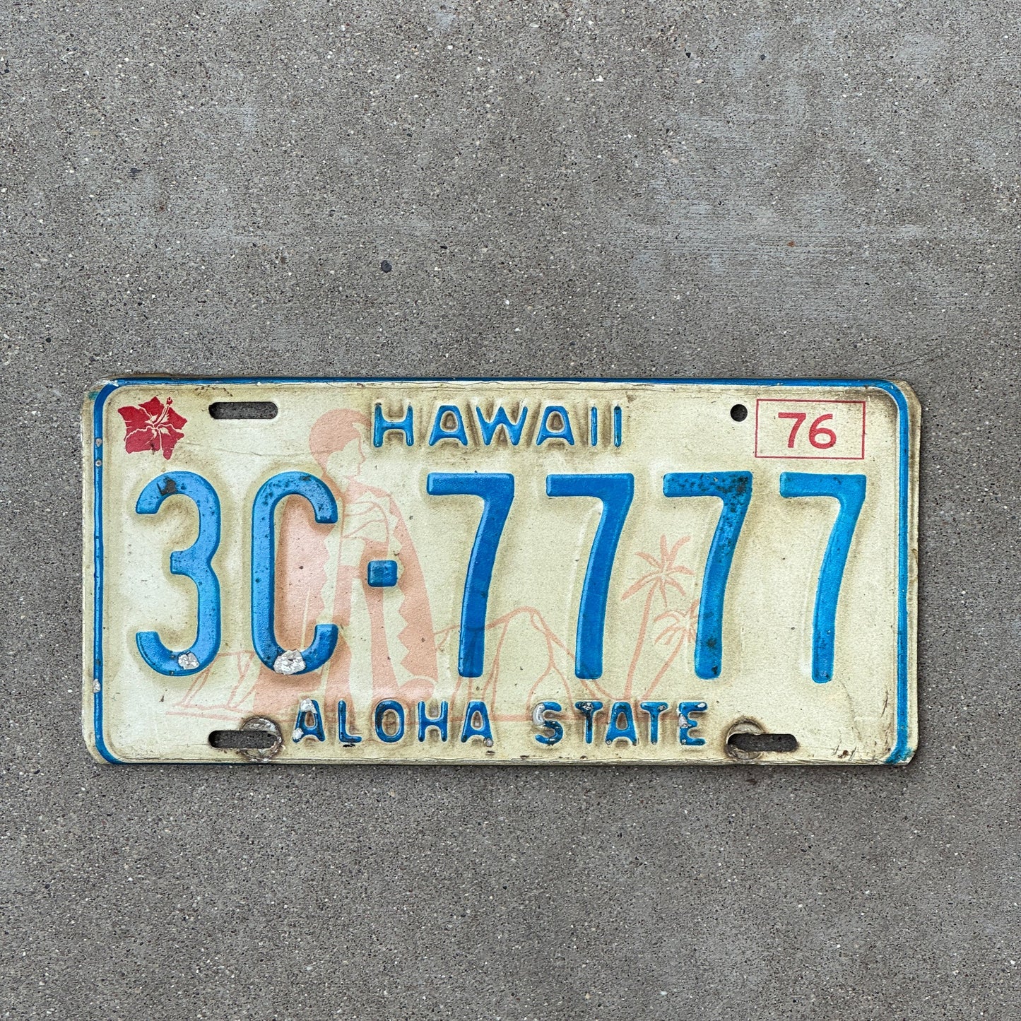 Photo of a 1976 Hawaii License Plate Auto Tag Garage Decor Vintage Repeat Repeating 3C 7777