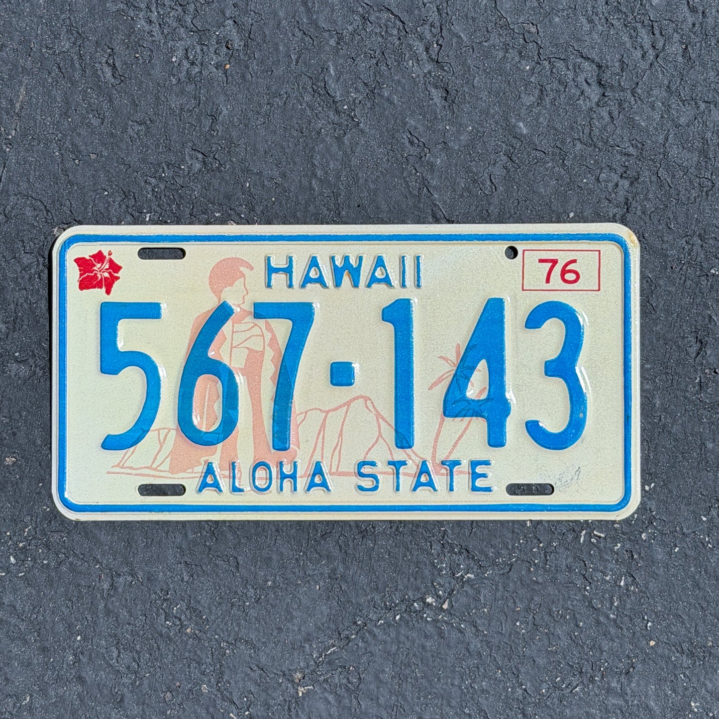 Photo of a 1976 Hawaii Truck License Plate Auto Tag Garage Decor Vintage 567 143 with original patina