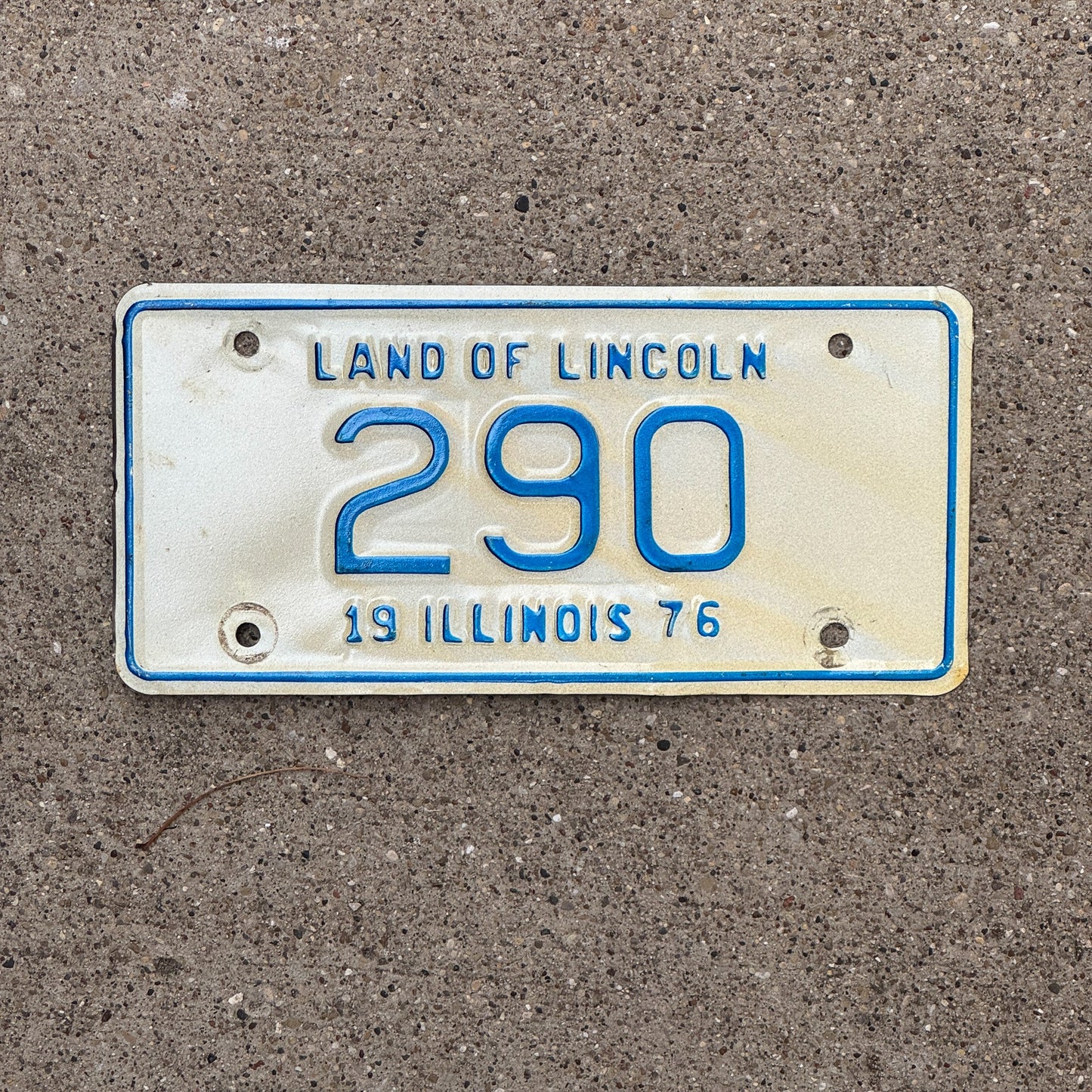Photo of a 1976 Illinois Motorcycle License Plate Auto Tag Garage Decor Vintage Low Number Three Digit 290 with original patina