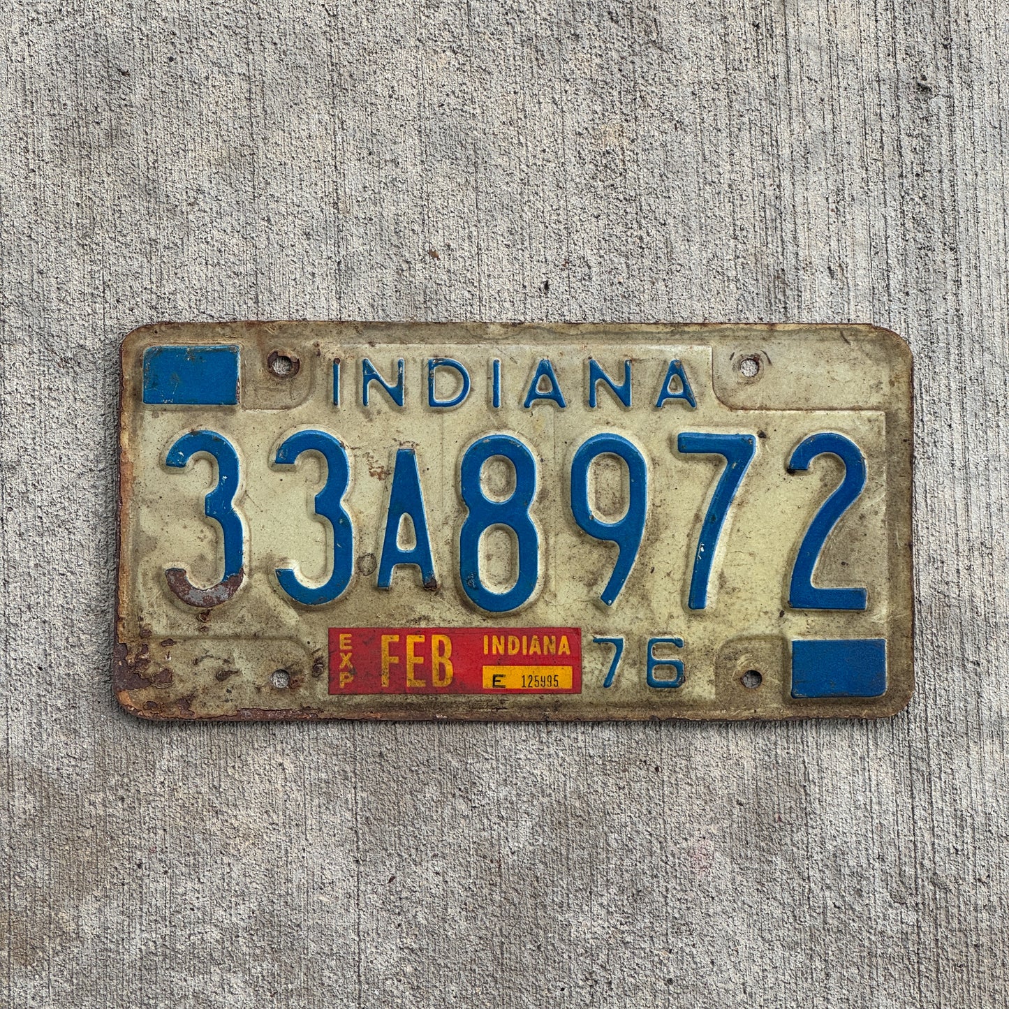 Photo of a 1976 Indiana License Plate Auto Tag Garage Decor Vintage 33 A 8972 with original patina