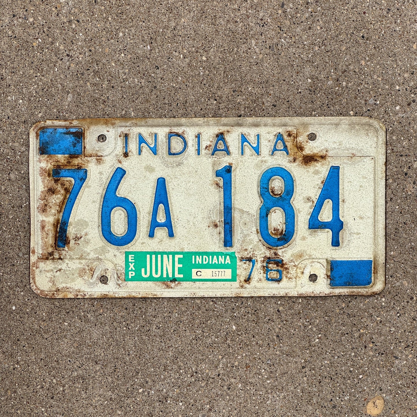 Photo of a 1976 Indiana License Plate Auto Tag Garage Decor Vintage 76A 184
