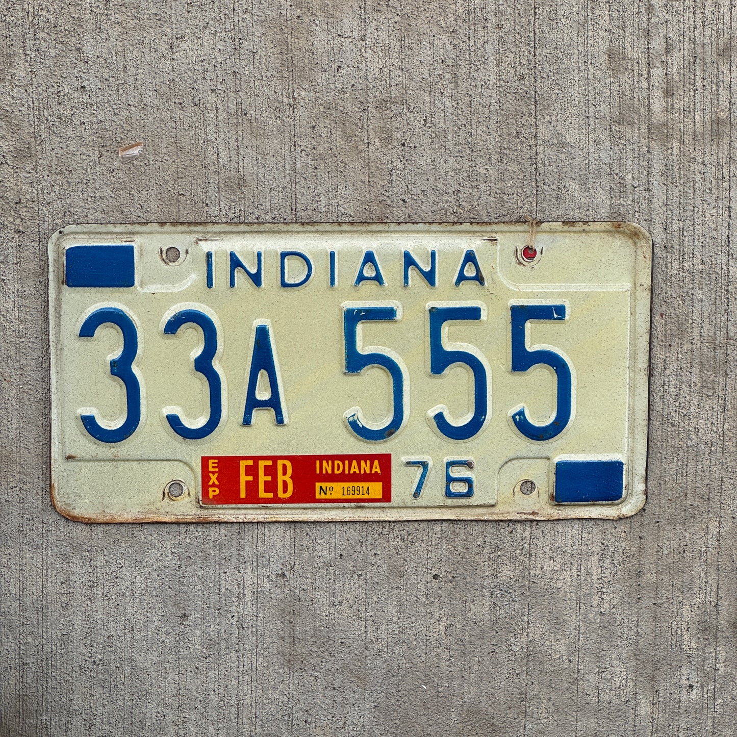 Photo of a 1976 Indiana License Plate Auto Tag Garage Decor Vintage Full House 33 A 555 with original patina