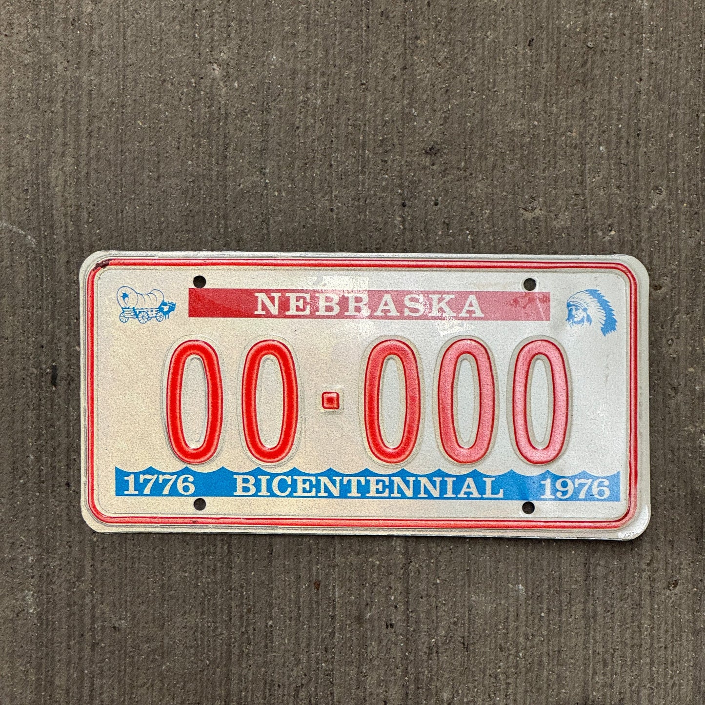 Photo of a 1976 Nebraska SAMPLE License Plate Auto Tag Garage Decor Vintage 00 000