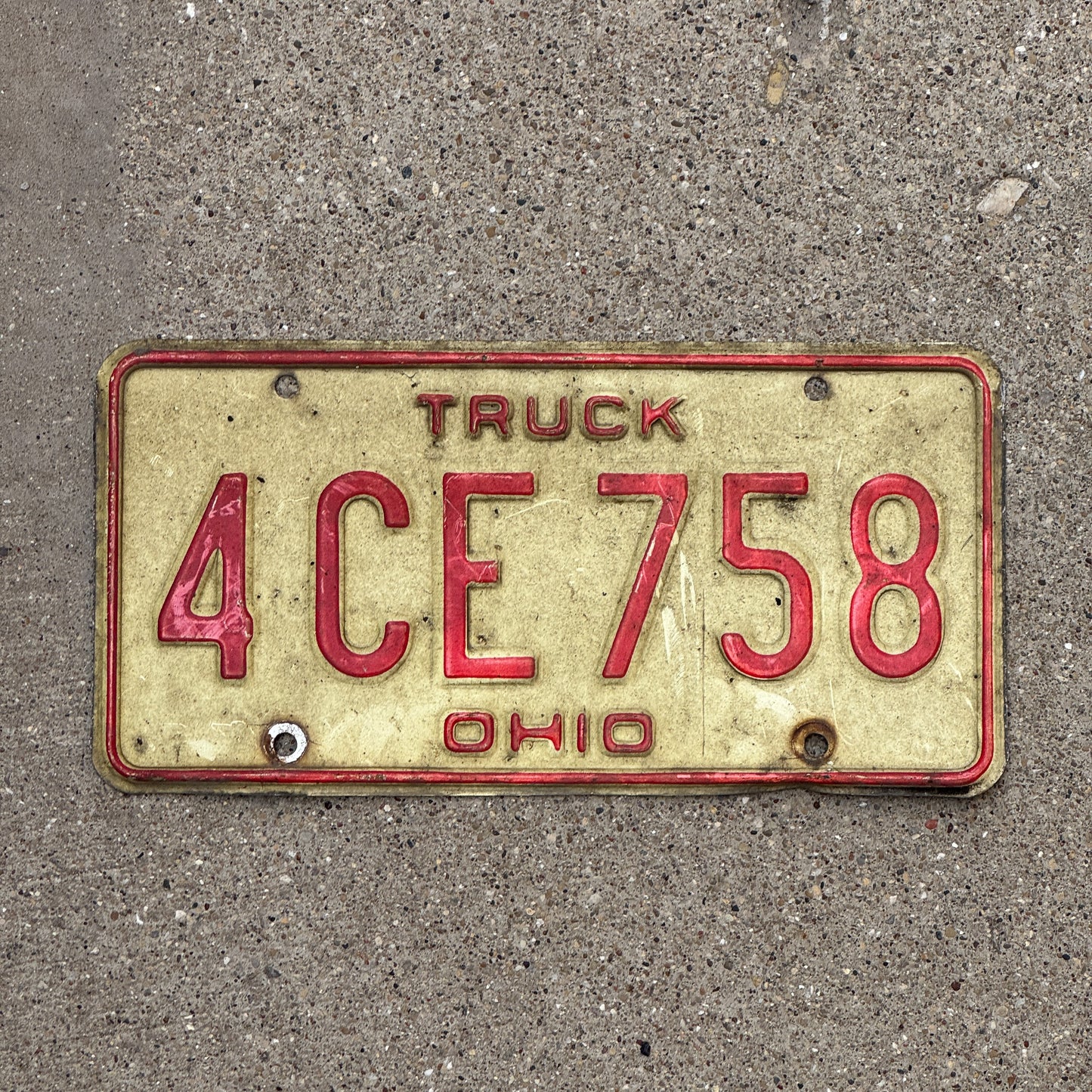 Photo of a 1976 Ohio Truck License Plate Auto Tag 2 Vintage Garage 4 CE 758 with original patina