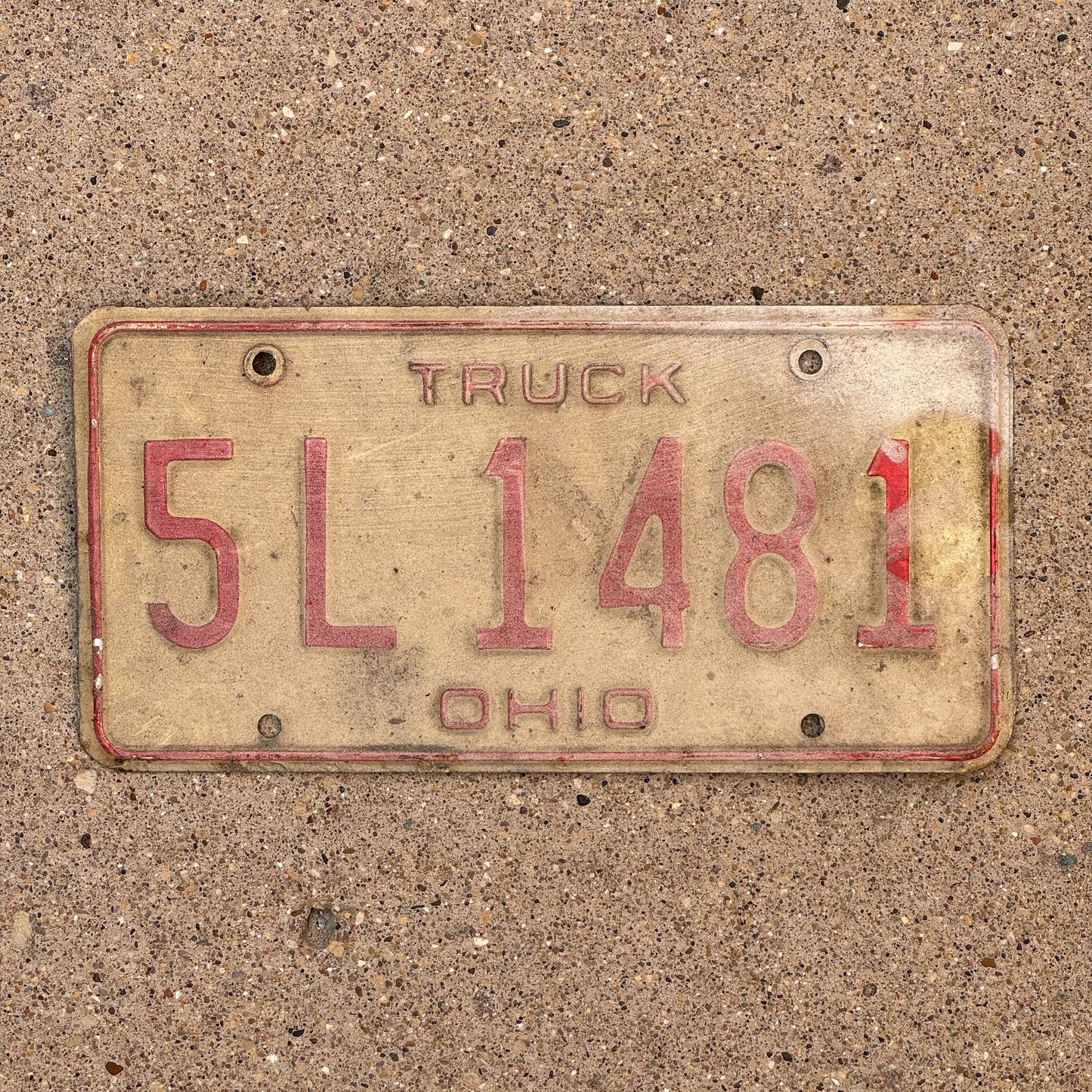 Photo of a 1976 Ohio Truck License Plate Auto Tag Garage Decor Vintage 5 L 1481 with original patina