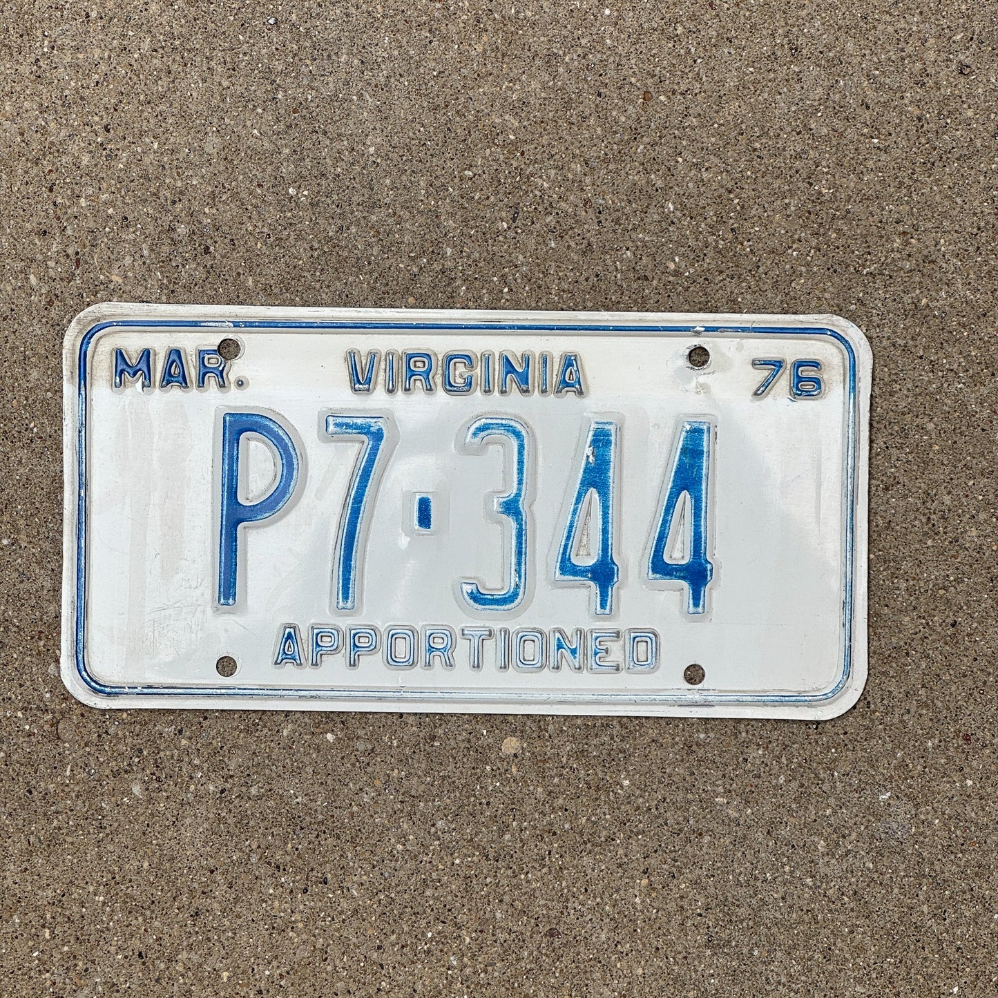 Photo of a 1976 Virginia Apportioned License Plate Auto Tag Garage Decor Vintage P7 344