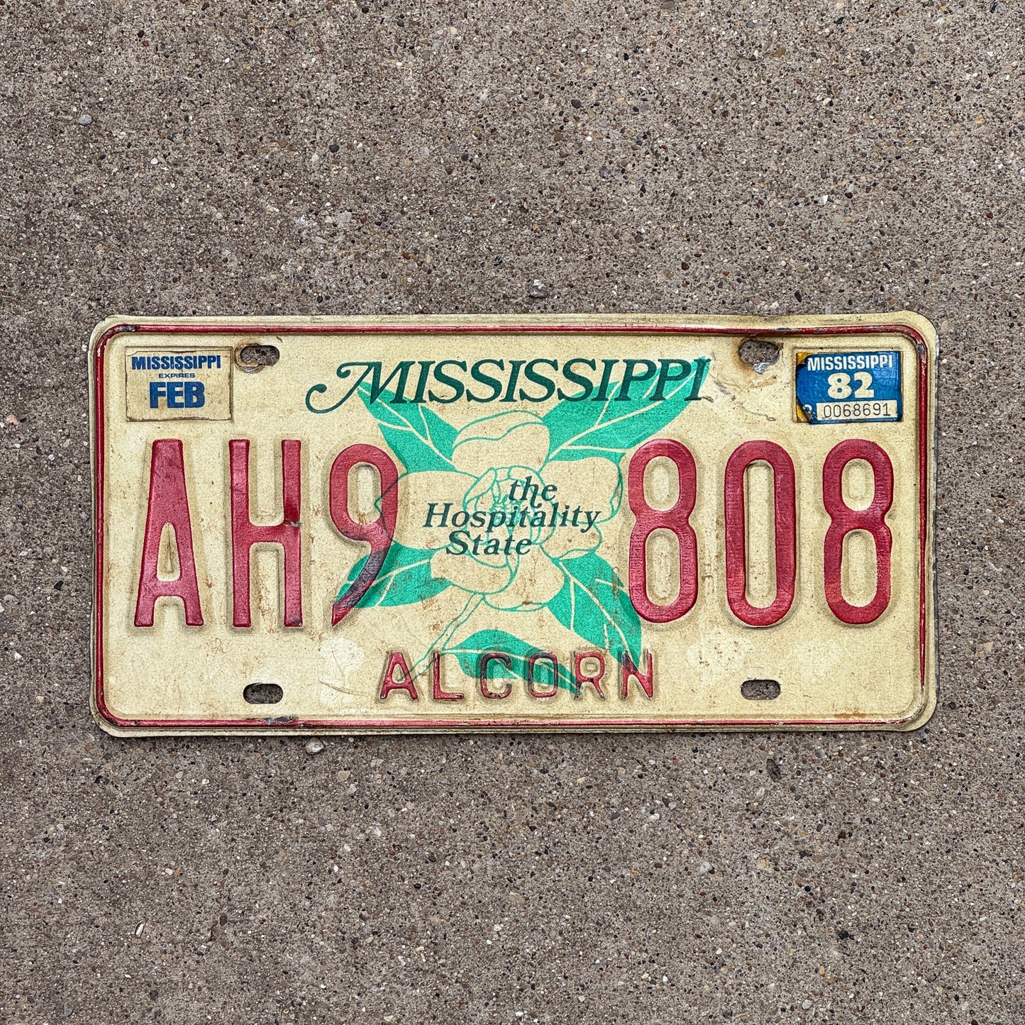 Photo of a 1977 1982 Mississippi License Plate Auto Tag Garage Decor Vintage Alcorn County Dark Magnolia AH9 808