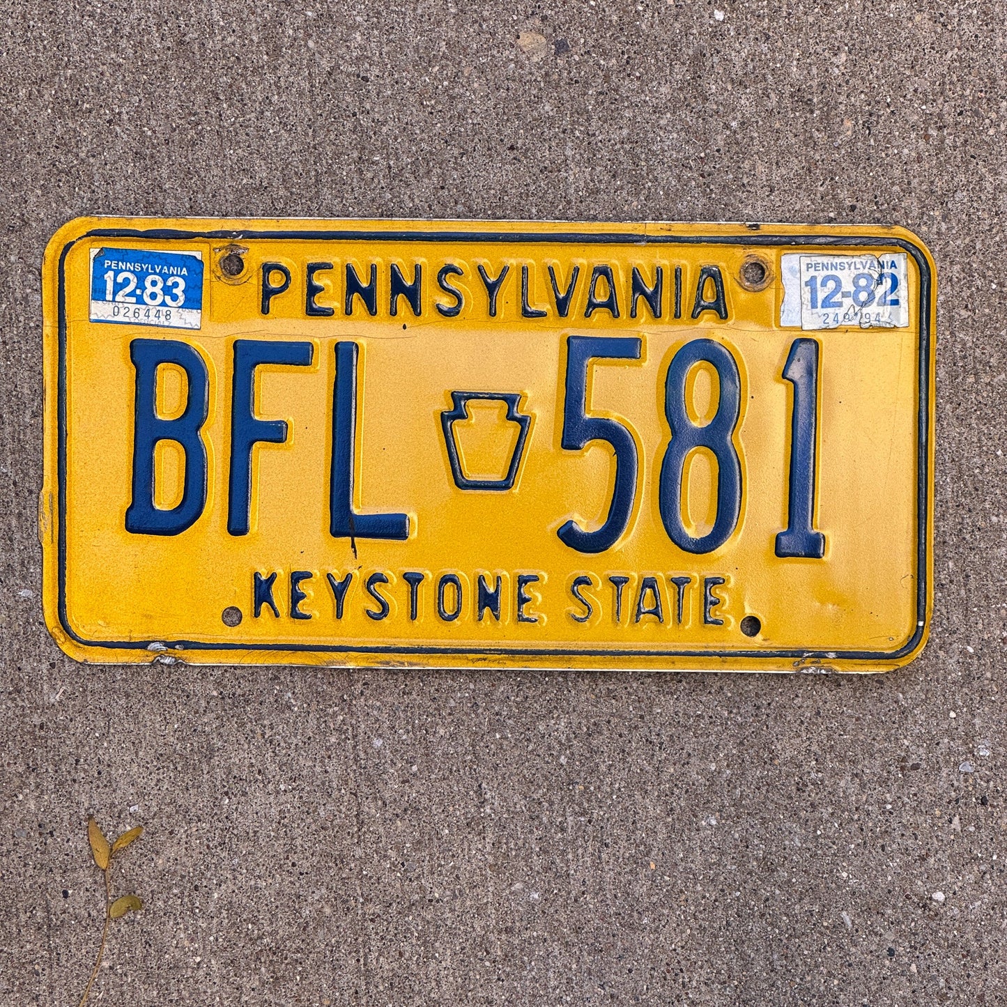 Photo of a 1977 1983 Pennsylvania License Plate Auto Tag Garage Decor Vintage BFL 581 with original patina