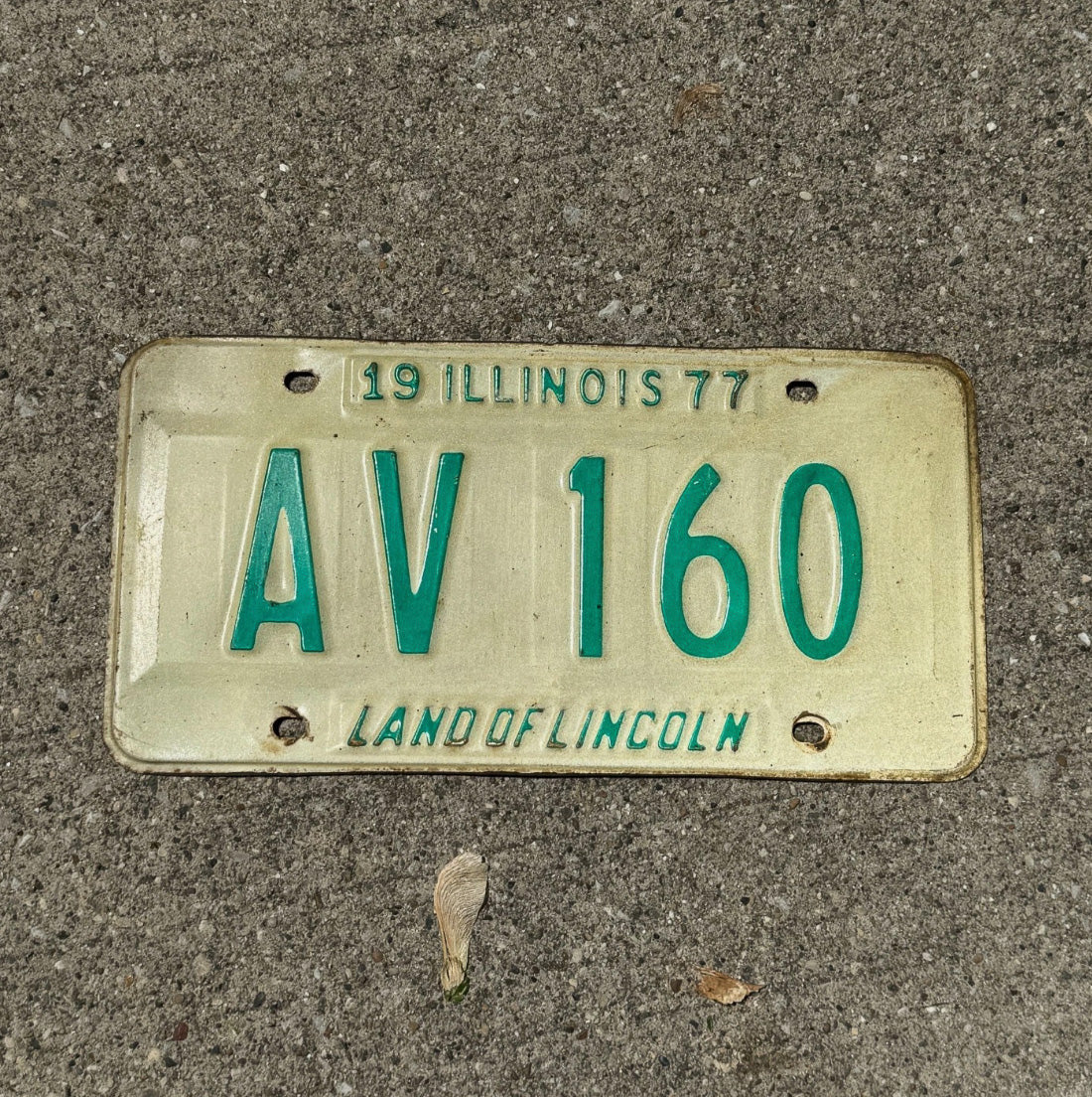 Photo of a 1977 Illinois License Plate Auto Tag Garage Decor Vintage Initials Name AV 160