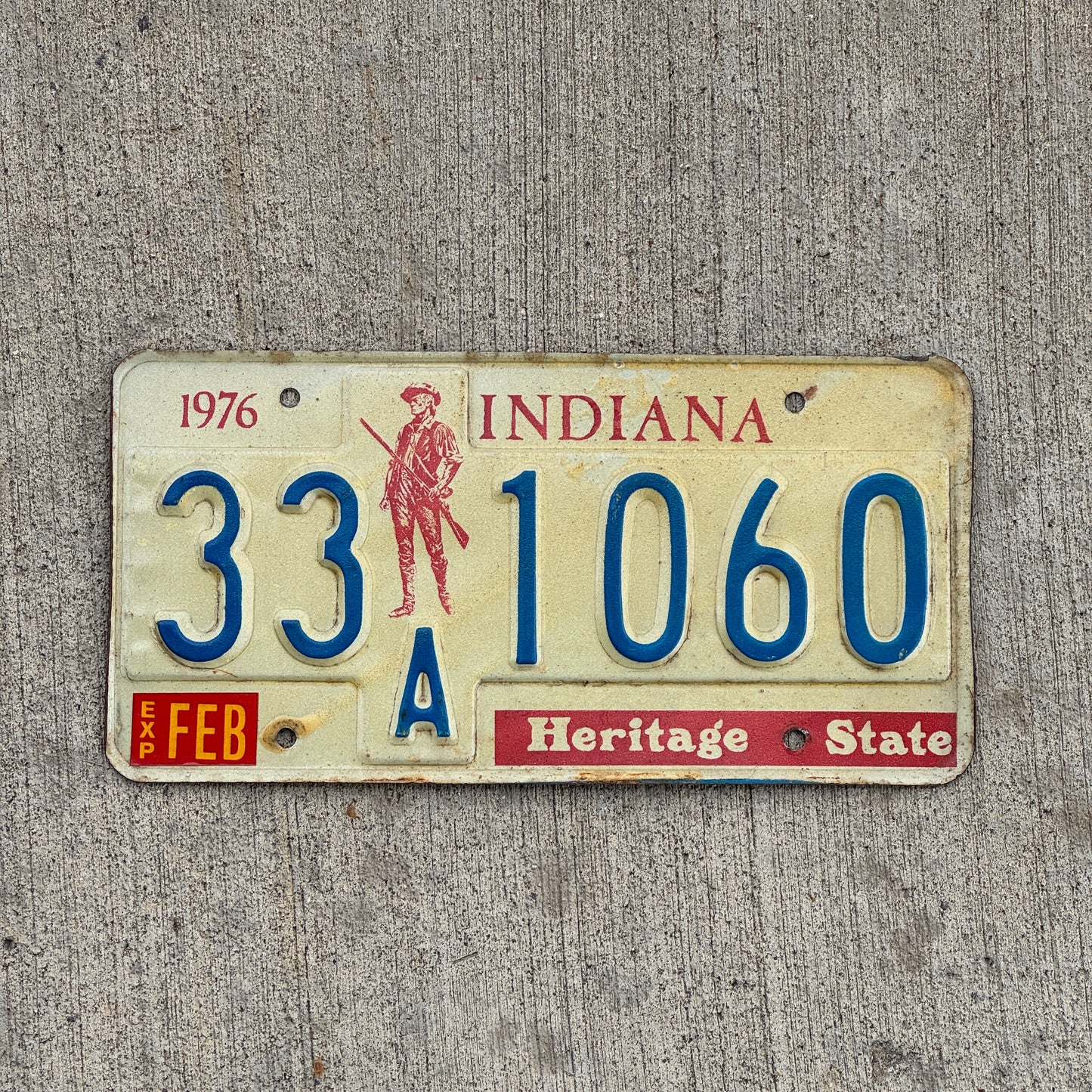 Photo of a 1977 Indiana License Plate Auto Tag Garage Decor Vintage 33 A 1060 with original patina
