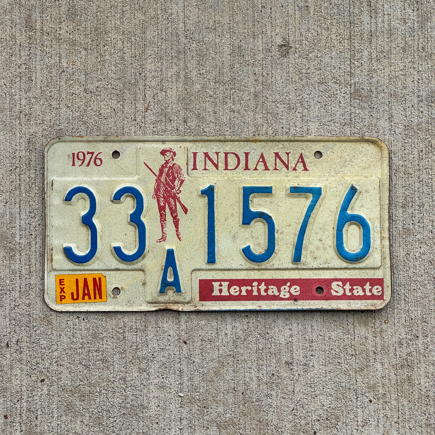 Photo of a 1977 Indiana License Plate Auto Tag Garage Decor Vintage 33 A 1576 with original patina